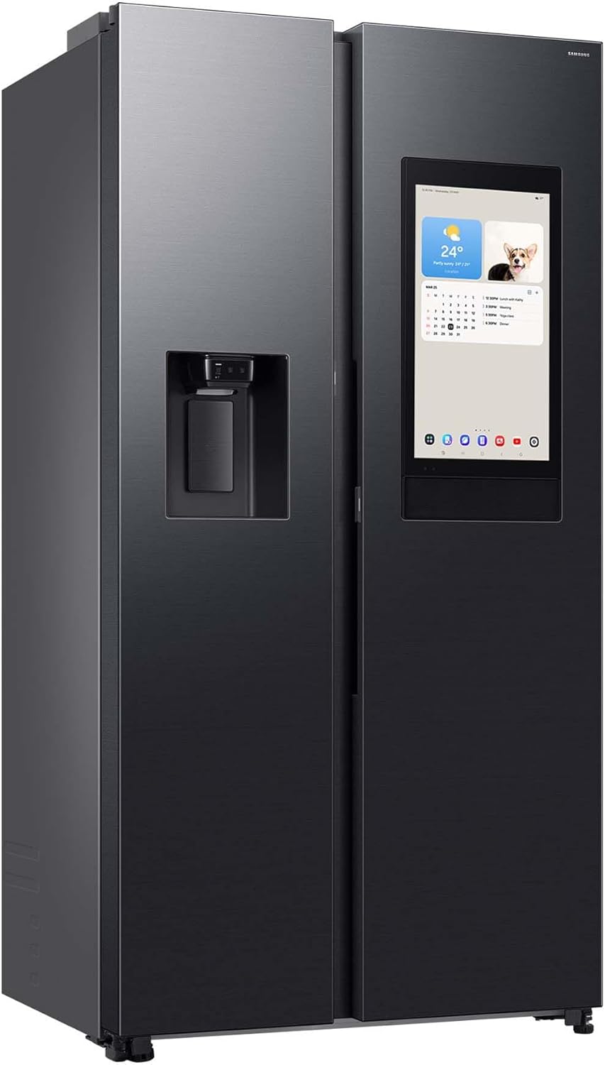 RS90F66BEFEF Side-by-Side Kühl-Gefrierkombination, AI Kühlschrank mit Gefrierfach, 178 cm, 614 l, Eis-/Wasserspender mit Wasseranschluss, Family Hub, AI Energy & Voice Control, Black Steel
