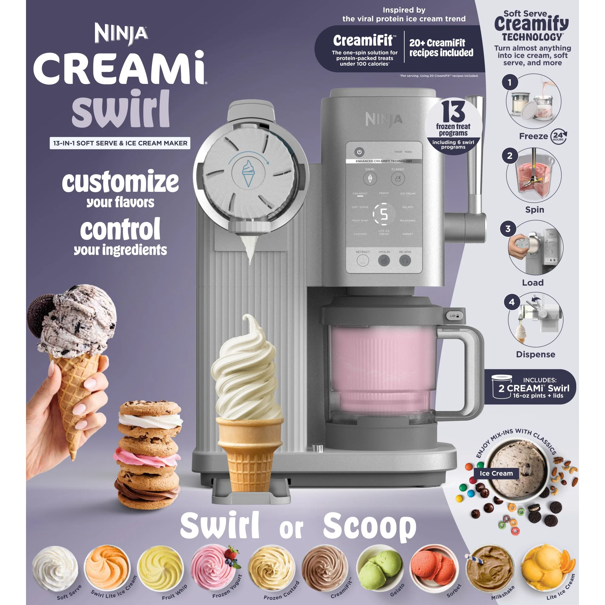 Ninja Swirl? by CREAMi? Soft Serve and Ice Cream Maker, 13 One-Touch Programs, NC701