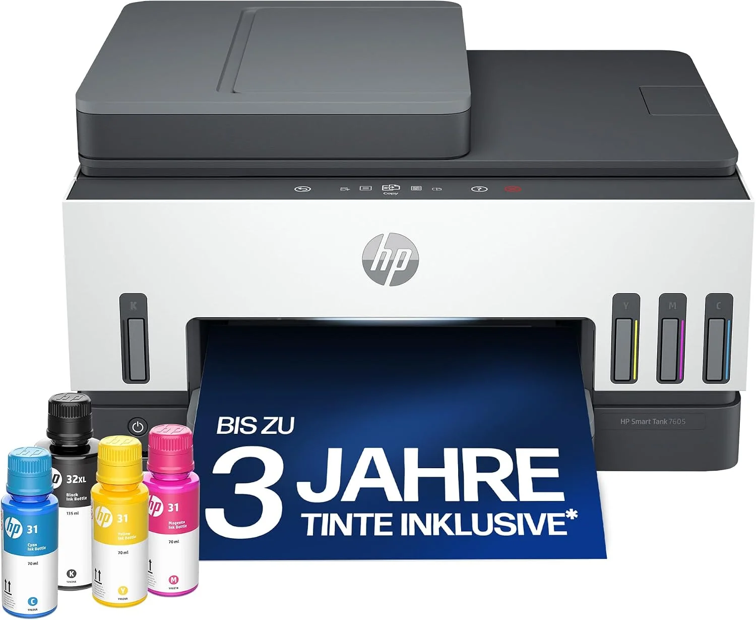 HP Smart Tank 7605 All-in-One Multifunktionsdrucker (Drucker, inklusive Tinte für etwa 3 Jahre) für Fotos und Dokumente, Scanner, Kopierer, FAX, ADF