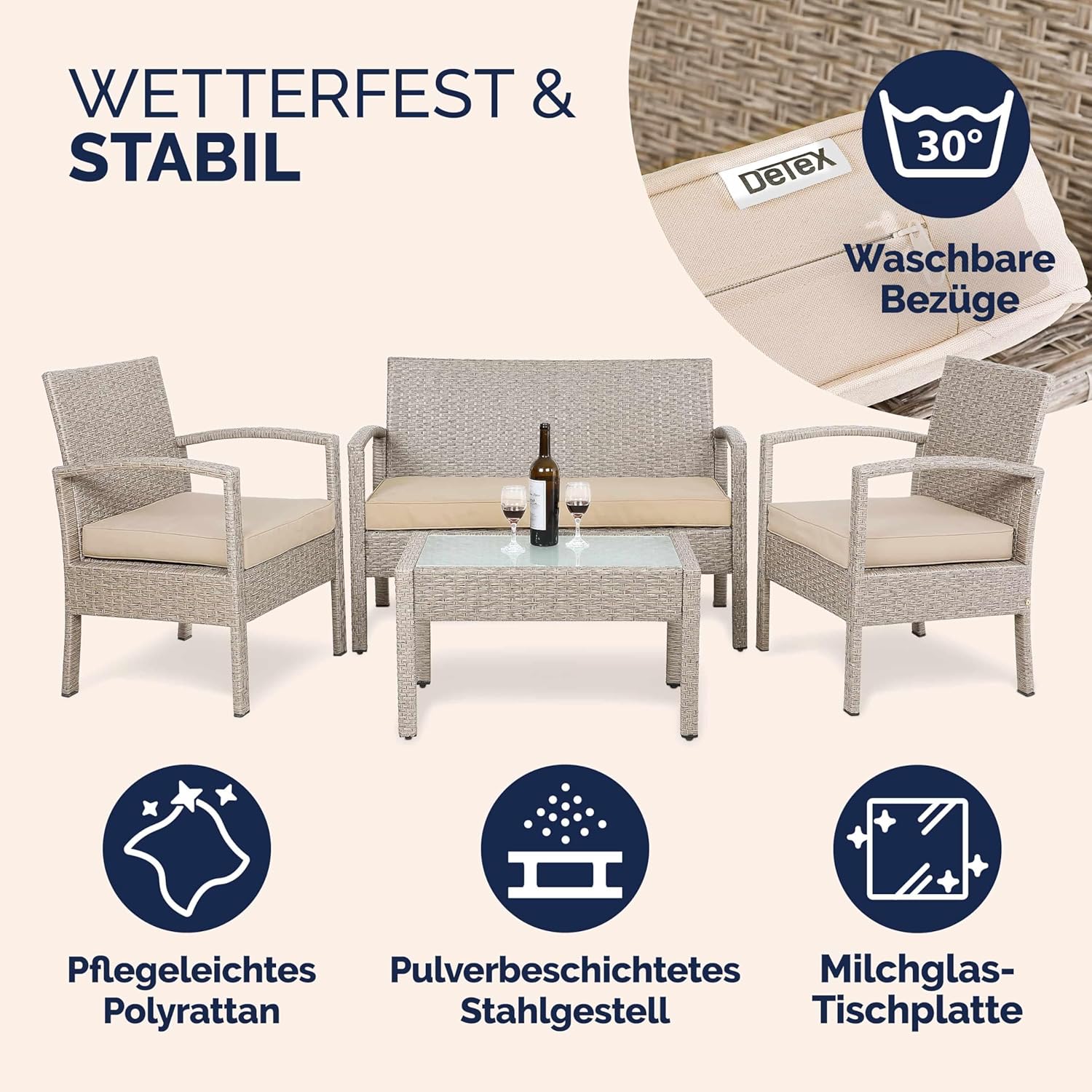 Casaria® Lounge Garden Table Set Polyrattan Outdoor Furniture 4 People Incl. Cushions Group Seating Terrace Balcony Outdoor Living Room