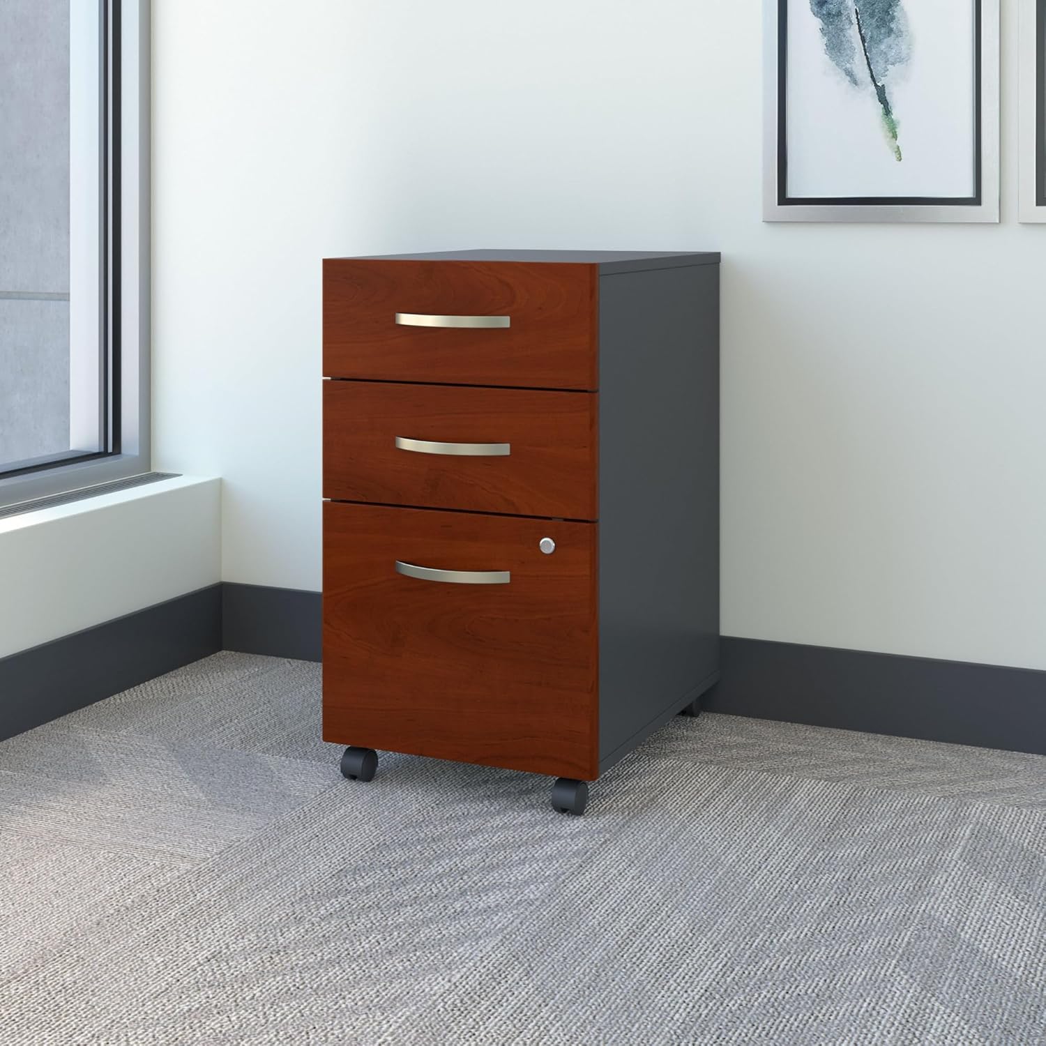 Bush Series C 3-Drawer Rolling File Cabinet, Under Desk, Hansen Cherry
