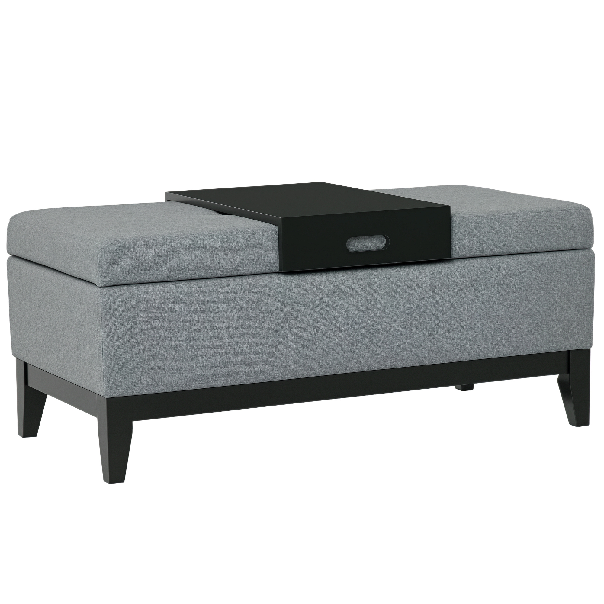 HOMCOM Sitzbank mit Stauraum, abnehmbarem Tablett Polsterbank mit Leinenoptik, Sitztruhe mit Holzbeine, Truhenbank für Wohnzimmer Schlafzimmer Flur 107 x 50 x 44 cm, Dunkelgrau