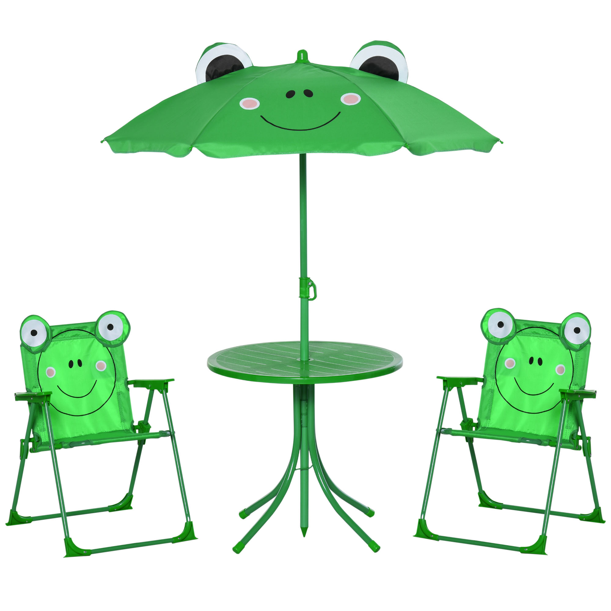 Outsunny 4tlg. Kindersitzgruppe Garten Gartentisch 2 Klappstühle Sonnenschirm Camping Kindersitzgarnitur Gartenmöbel für 3-5 Jahre Grün
