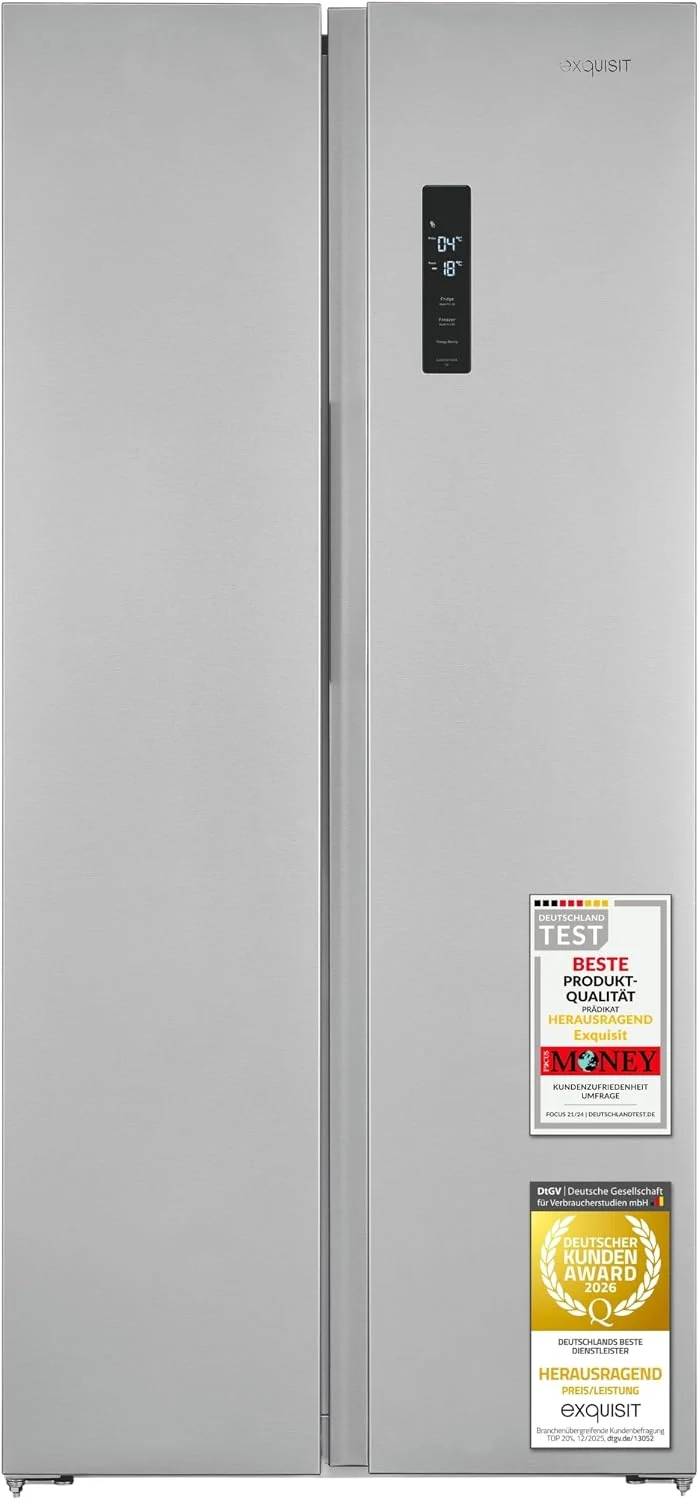 Exquisit Side-by-Side-Kühlschrank, 372 l, Silber, SBS39-440E Inoxlook Side-by-Side Kühlschrank, No Frost