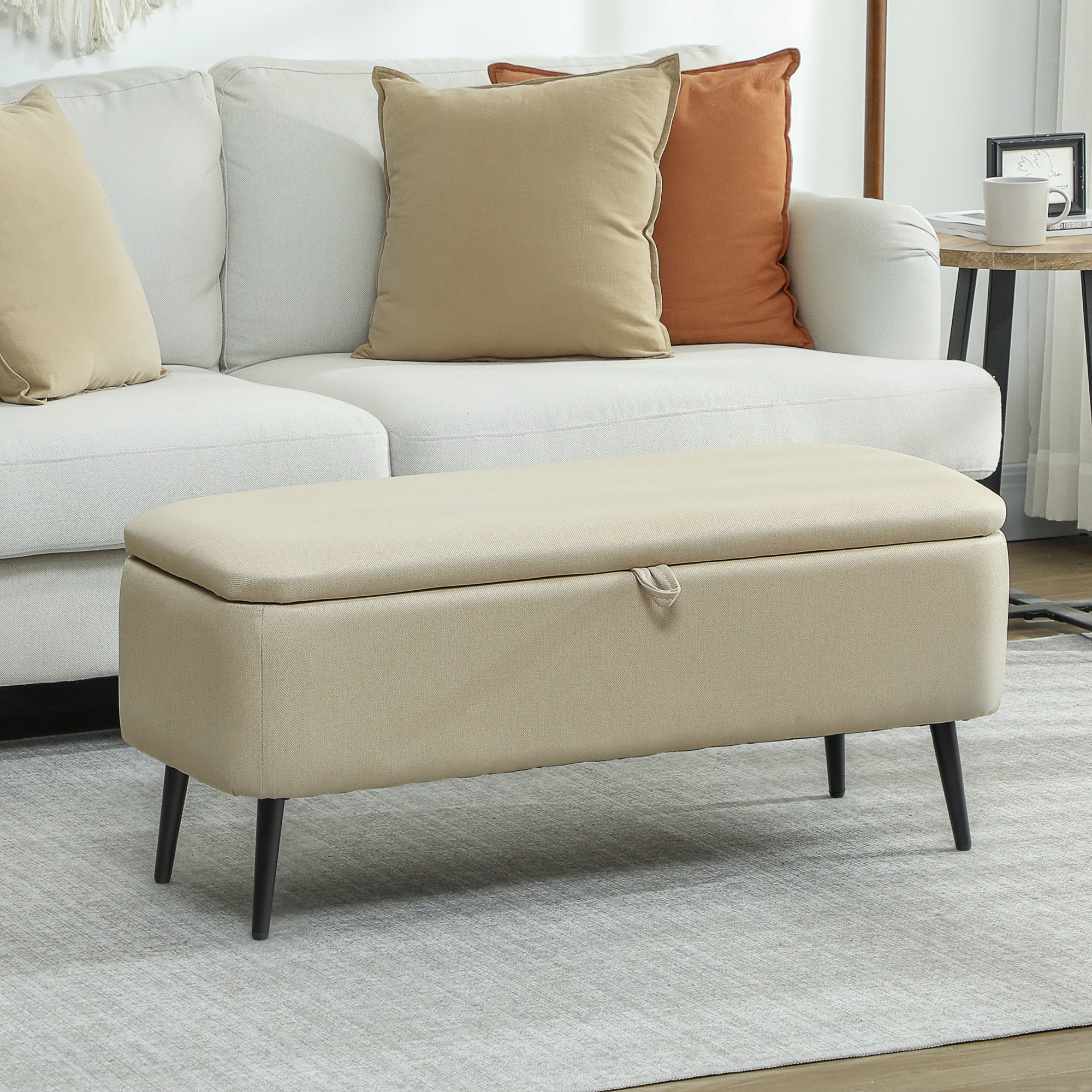 HOMCOM Aufbewahrungsbank mit klappbarem Deckel und Stahlbeinen für Schlafzimmer Wohnzimmer Eingangsbereich 101x38,5x44,5 cm Beige