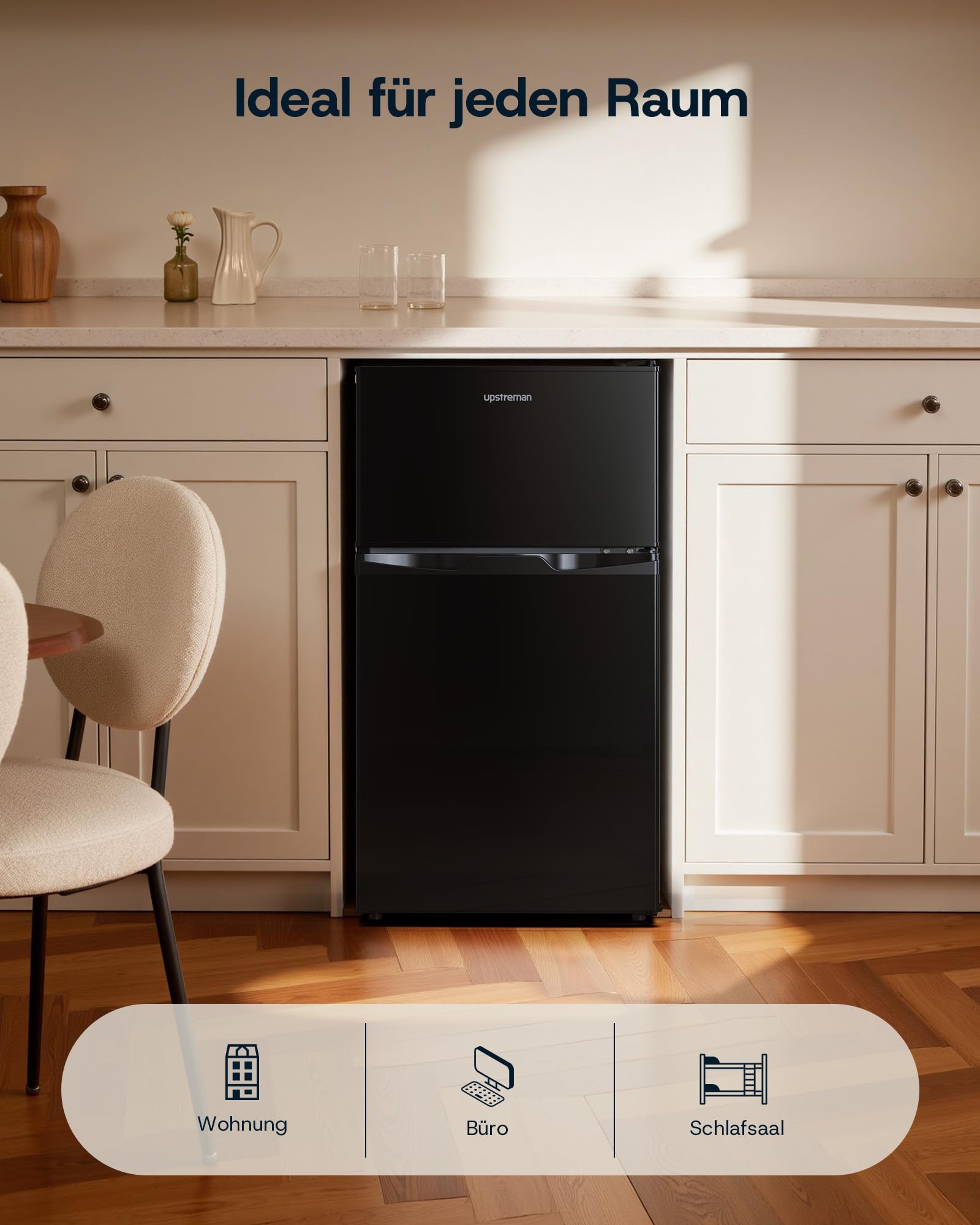 84L Kühl-Gefrierkombination, 59L Kühlfach und 25L 4-Sterne-Gefrierfach, freistehend, 220V, schwarz