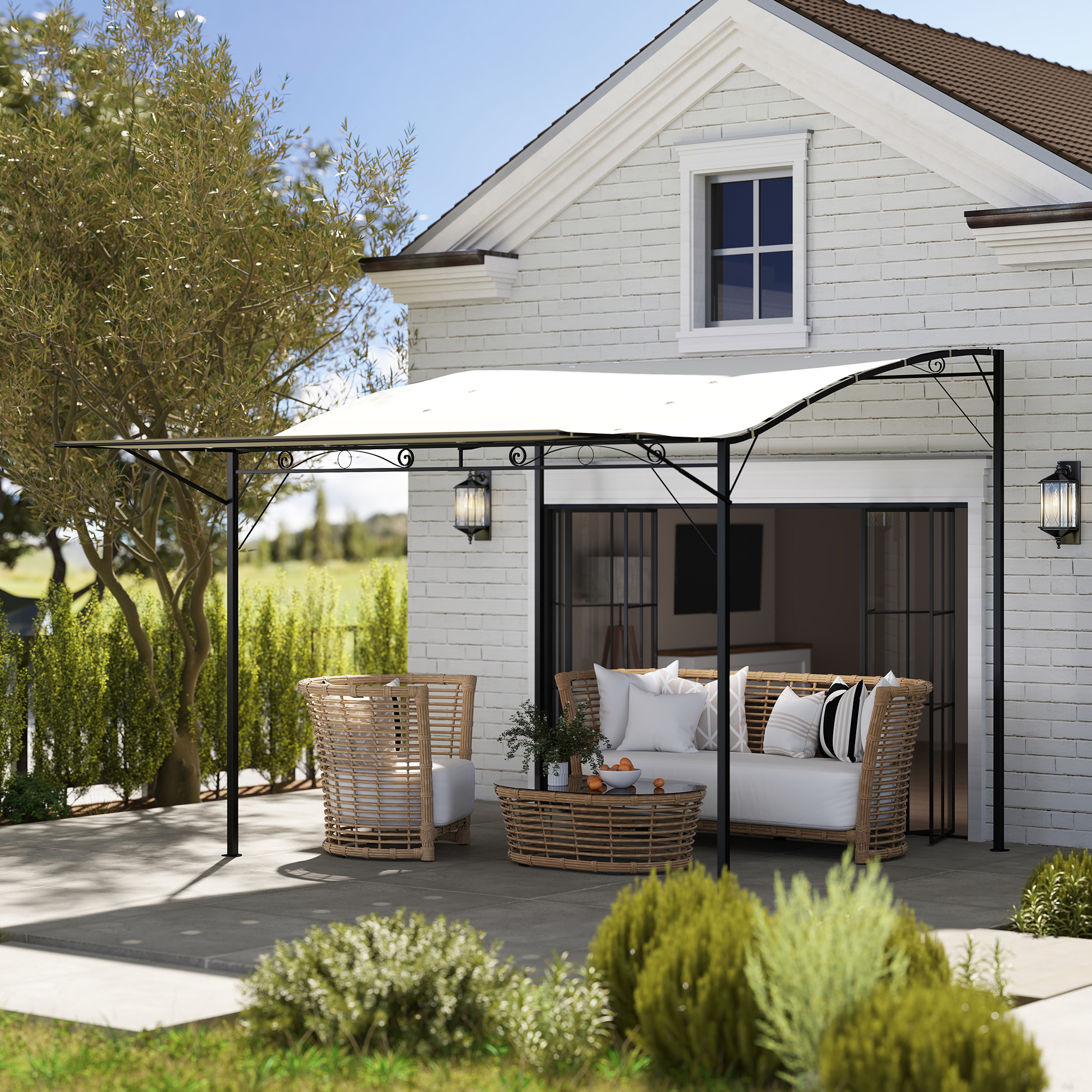 Outsunny Pavillon mit klappbarer Dacherweiterung wetterfest 3 x 2,5 m Cremeweiß
