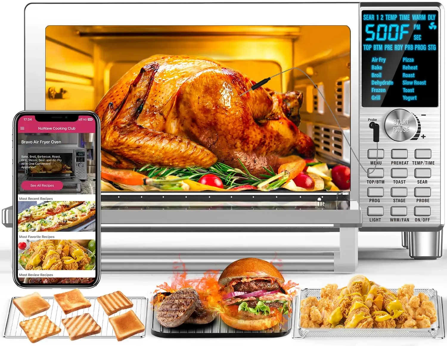 Air Fryer Toaster Smart Oven, 12 in 1 Countertop Grill/Griddle Combo, 30 Qt XL Capacity