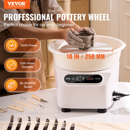 VEVOR Töpferscheibe Keramik Rad Maschine Pedal Touchscreen 350W 25cm Weiß