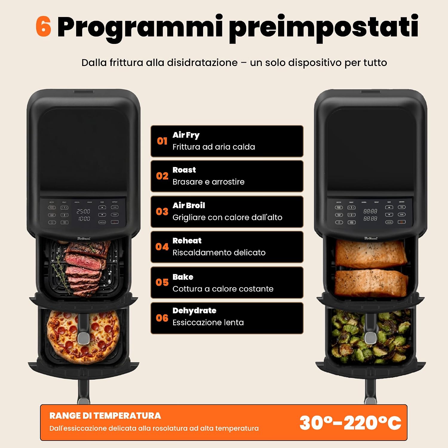 Friggitrice ad Aria Doppia XXL 11L con 2 Camere Verticali, Smart Finish & Sync, Luce Interna, Oblò in Vetro, 6 Programmi Automatici, Funzione Grill, Touchscreen.