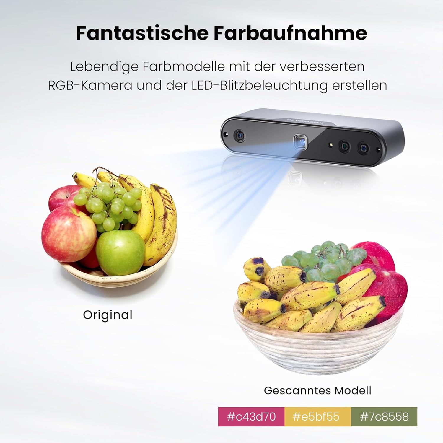 Revopoint INSPIRE 3D-Scanner für 3D-Druck handgeführter, tragbarer 3D-Scanner mit bis zu 18 FPS Scangeschwindigkeit, 0,2 mm Genauigkeit, vollfarbiges 3D-Scannen Kompatibel mit Android/iOS/Mac/Win