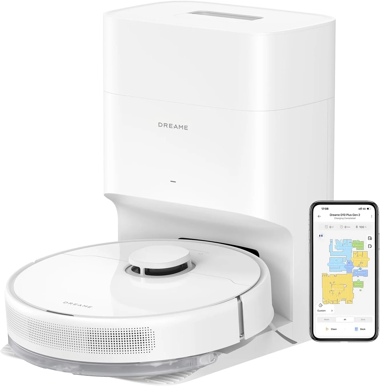 dreame D10 Plus Gen 2 Saugroboter mit Wischfunktion, Automatischer Staubentleerung, Speichert bis zu 90 Tage Staub, LiDAR-Navigation, 6000 Pa Saugkraft für Teppiche und Tierhaare, 285-Minuten-Akku
