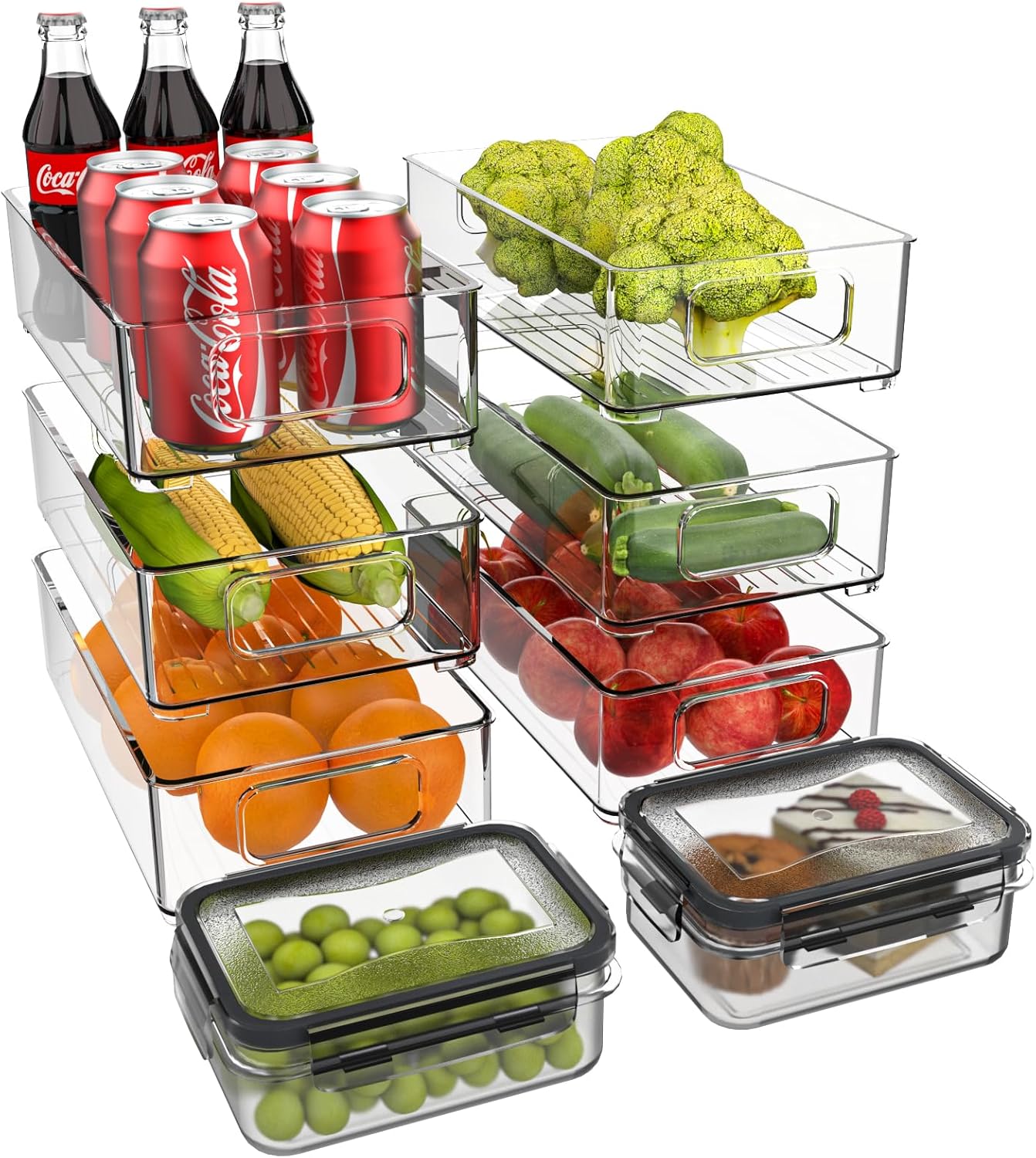Diwoker Organizer Frigorifero, Contenitori Frigo Trasparente, Contenitori Frigorifero Salvaspazio Organizer Cucina Dispensa per Frigo Cucina Dispensa Armadietti, Senza BPA (6 Pezzi)