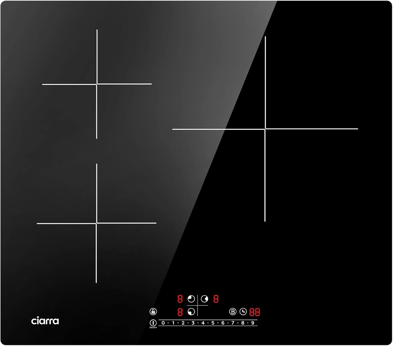 CIARRA Piano Cottura 3 Fuochi 60CM Piastra Induzione PowerBoost Accelera il Processo di Cottura, TouchSelect,Timer, CBBIH3B