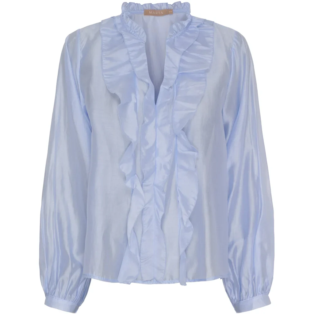 Sky Blue Ruffle Front Shirt