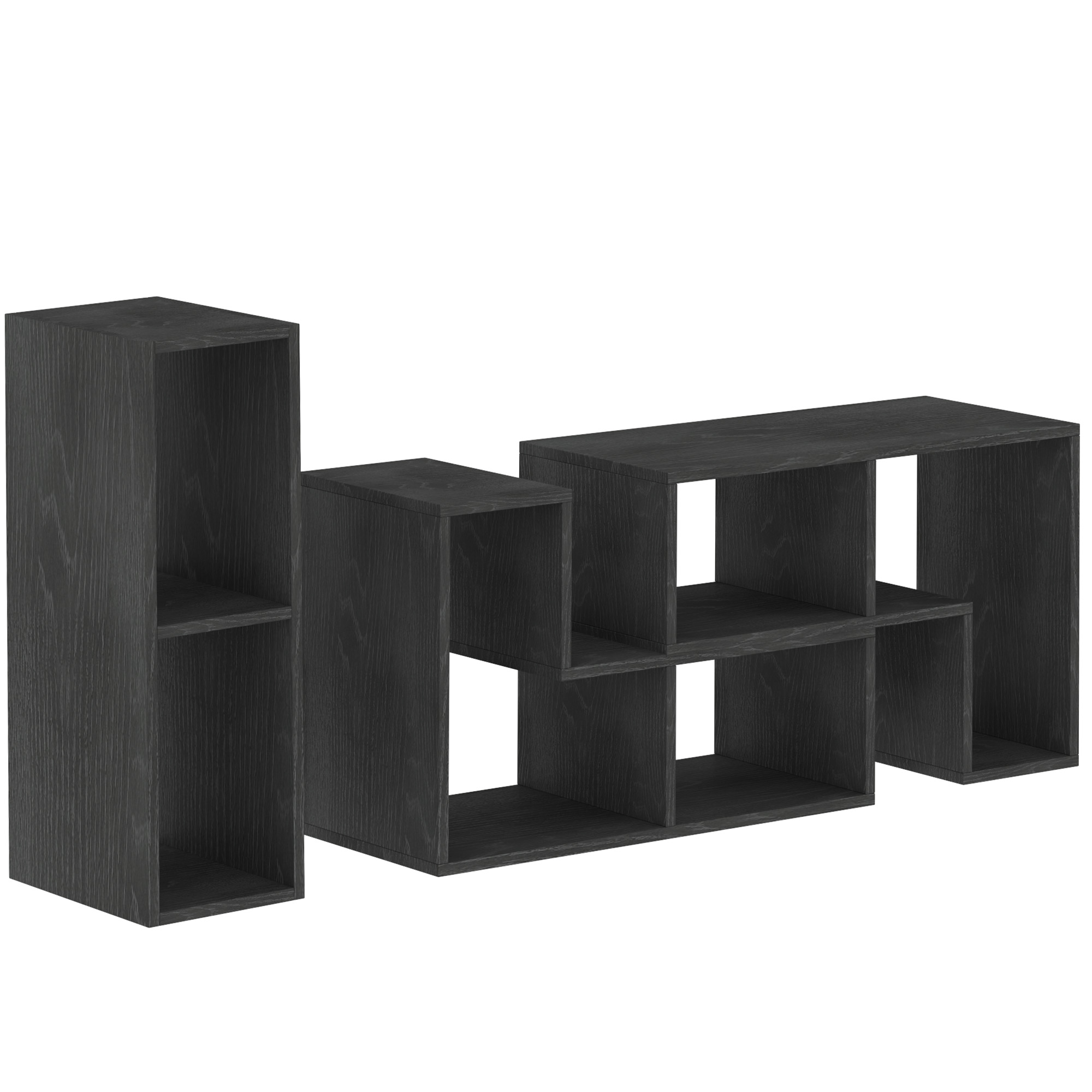 HOMCOM TV-Möbel 75" max Modular mit 2 L-förmigen Regalen und rechteckigem Regal, aus Holz, 134-180x30.5x44 cm, Schwarz