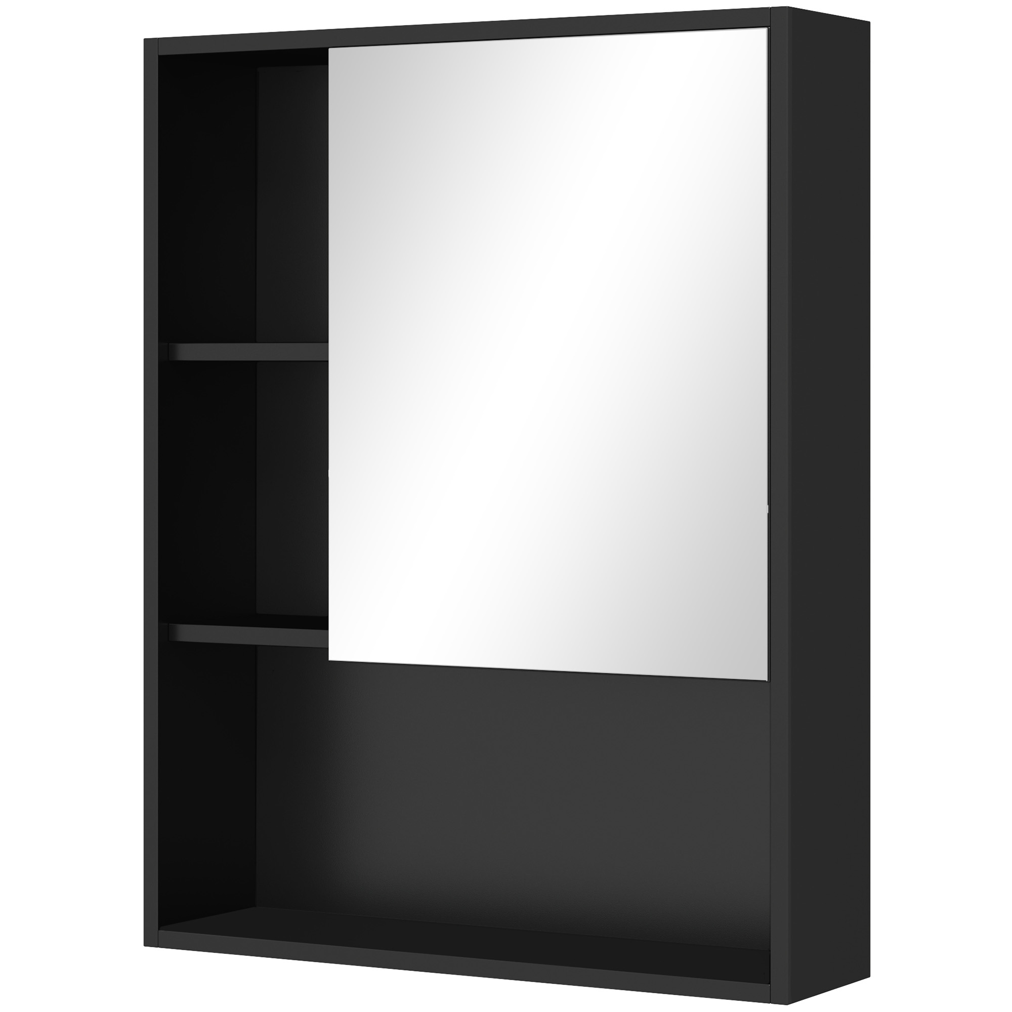 Kleankin Badezimmerschrank mit Spiegel, Regalen und verstellbarem Regal, Wandmontage, 60x15x76cm, Schwarz