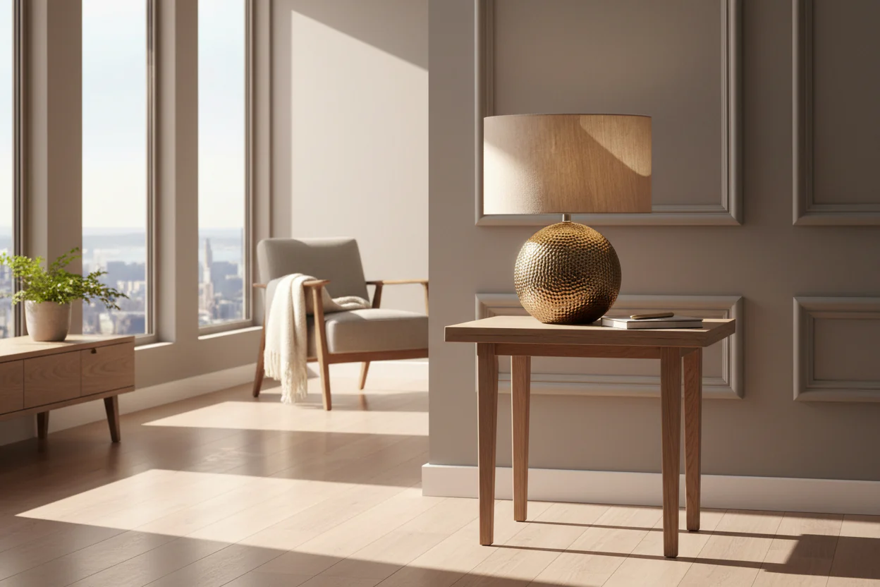 Hammered Bronze Ceramic Table Lamp with Taupe Oval Shade