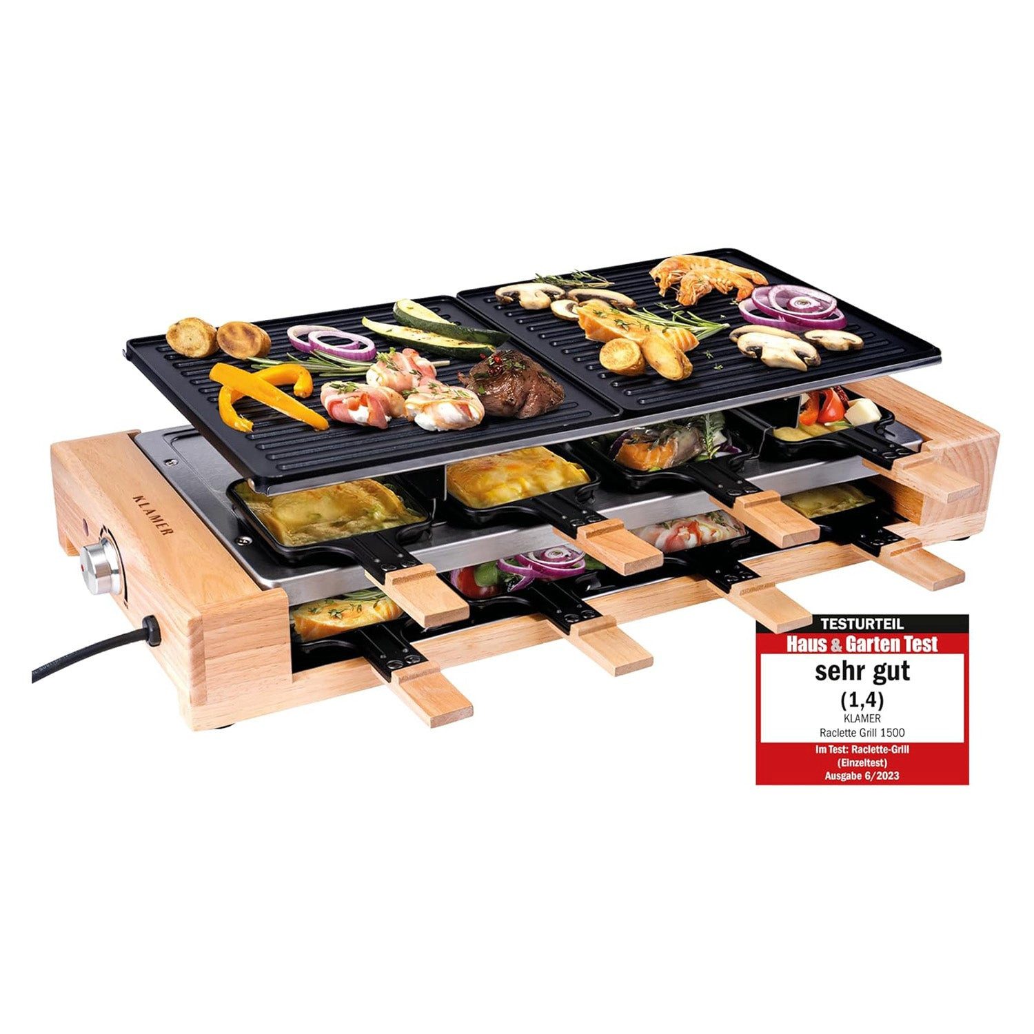 Raclette 8 Personen, 1500W Raclette Grill mit Holzgestell, Raclette mit antiha…