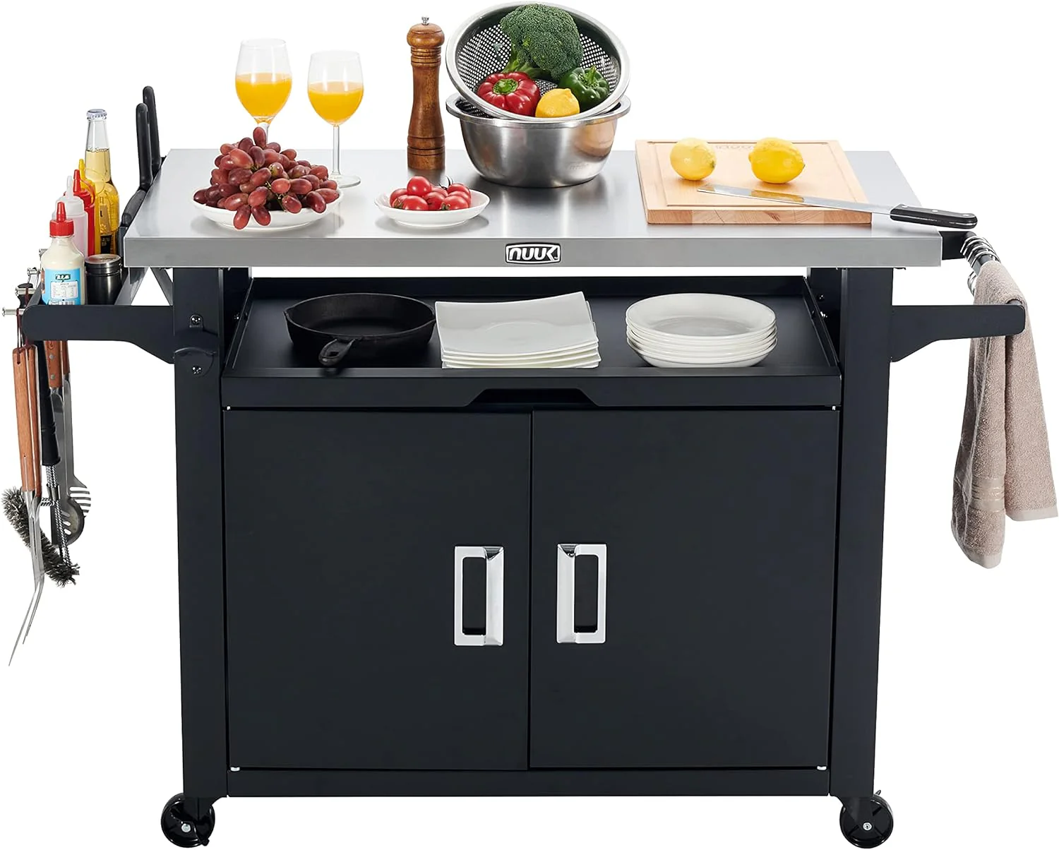 42 Inch Rolling Outdoor Kitchen Island and BBQ Serving Cart