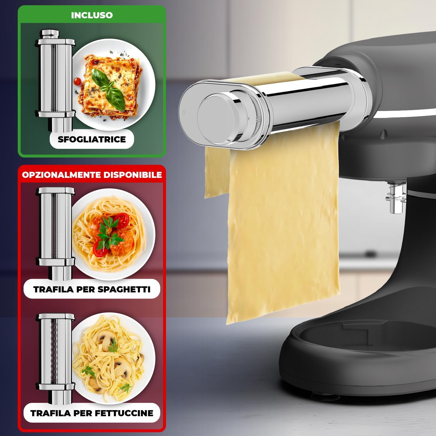Macchina Planetaria per Pasta – 2000W – Robot da Cucina – Macchina Pasta Fresca – 6,2L Ciotola in Acciaio Inossidabile