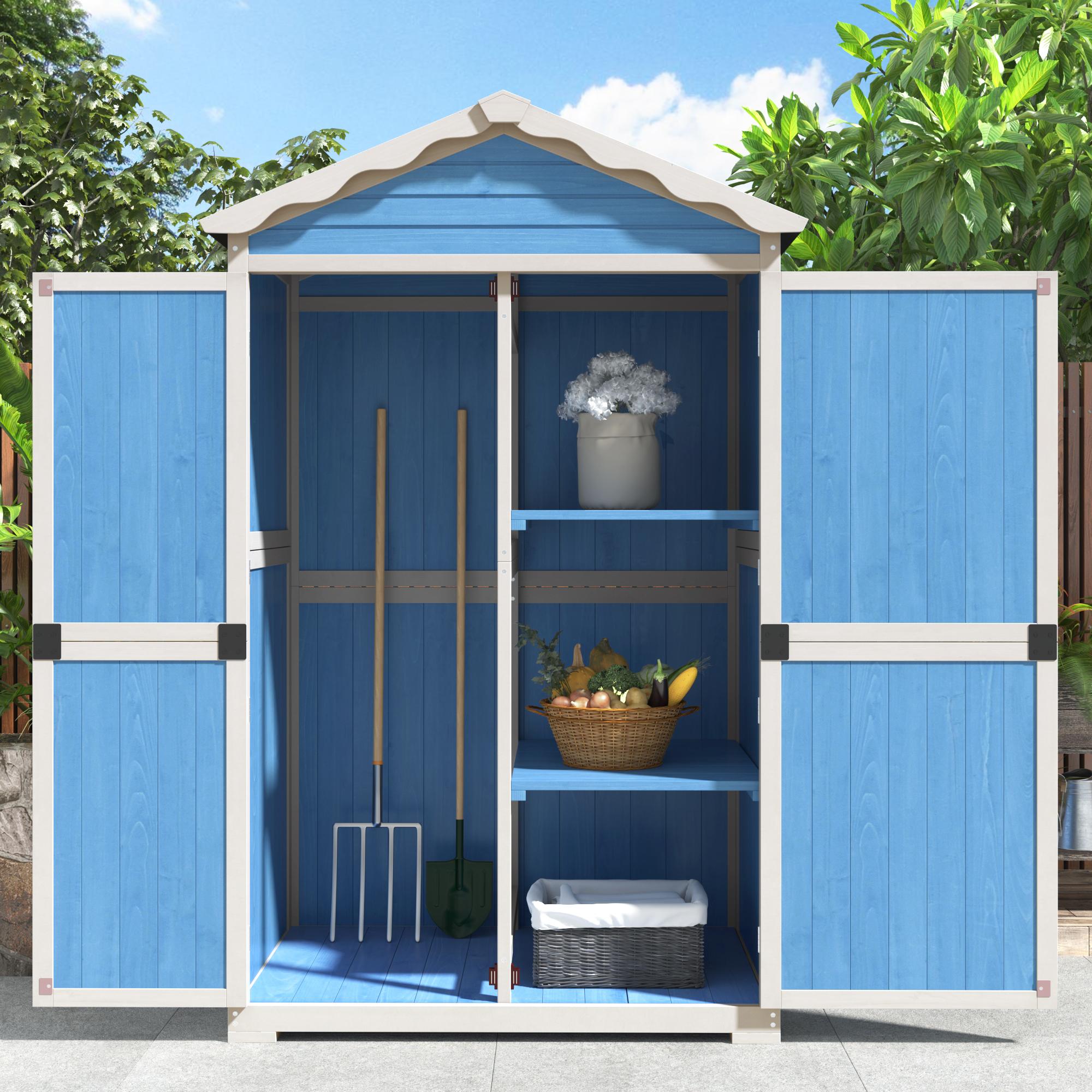 Gartenschrank mit wetterfestem Design und stabilen X-Verstärkungen, 93x45x179 cm, ideal für Gartenwerkzeuge, blau