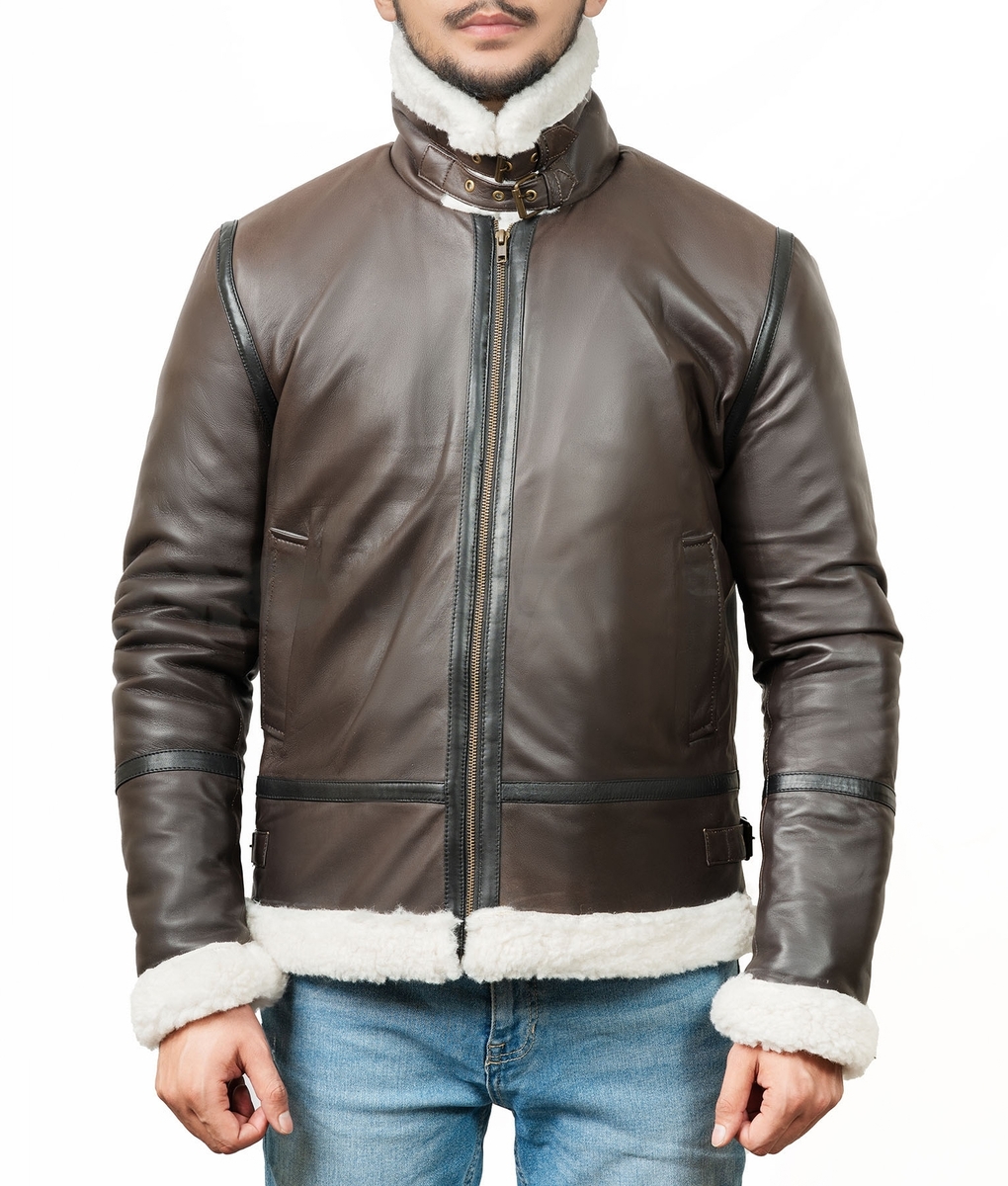 Mens Classic B 3 Sheepskin Leather Bomber Jacket