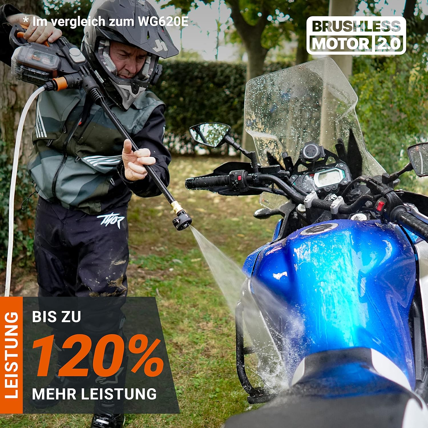 WORX WG633E Hydroshot Akku-Hochdruckreiniger 20V - 56 Bar Max. Druck - multifunktional zur Reinigung & Bewässerung - leistungsstarker bürstenloser Motor - 5-in-1 Druckdüse - inkl. 4Ah Akku & Ladegerät