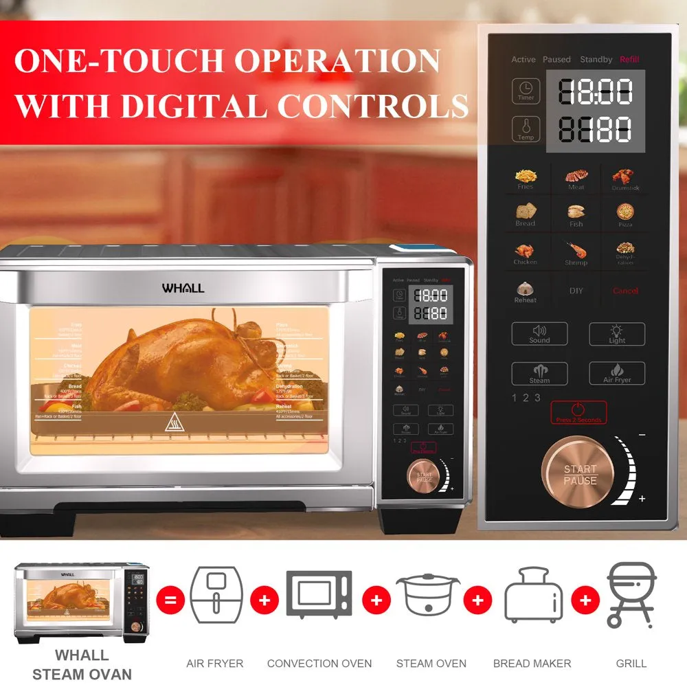 WHALL Air Fryer Toaster Oven   30QT Convection Oven, 11 In 1 Steam Oven, Touchscreen, 4 Accessories
