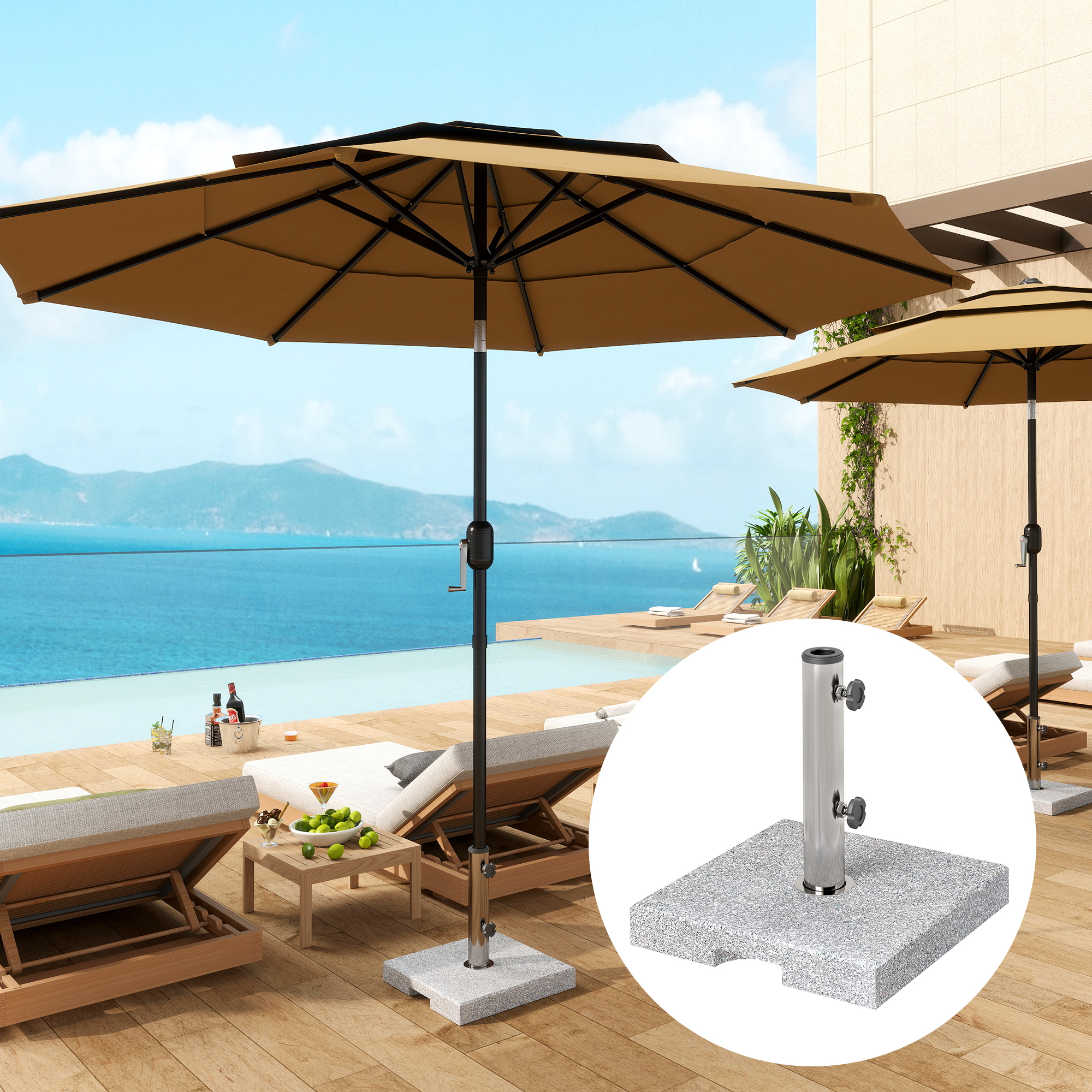 Outsunny Sonnenschirmständer aus Granit 21kg Schirmständer, Quadratisch Schirmhalter, Schirmgewicht für Sonnenschirm 32/38/48mm