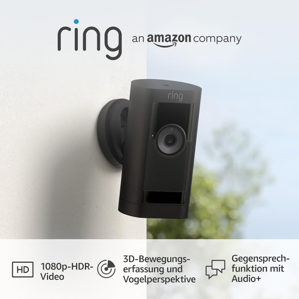 Ring Außenkamera Pro Solar (Stick Up Cam Pro) | Solarbetriebene Überwachungskamera aussen mit 1080p-HDR-Video, WLAN, 3D-Bewegungserfassung, Alexa-kompatibel | 2 Sicherheitskameras