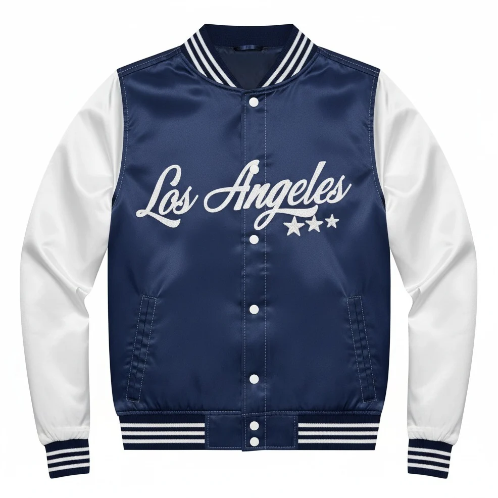 16 Pack Adult Lightweight Blue Satin Jacket with Los Angeles Embroidery