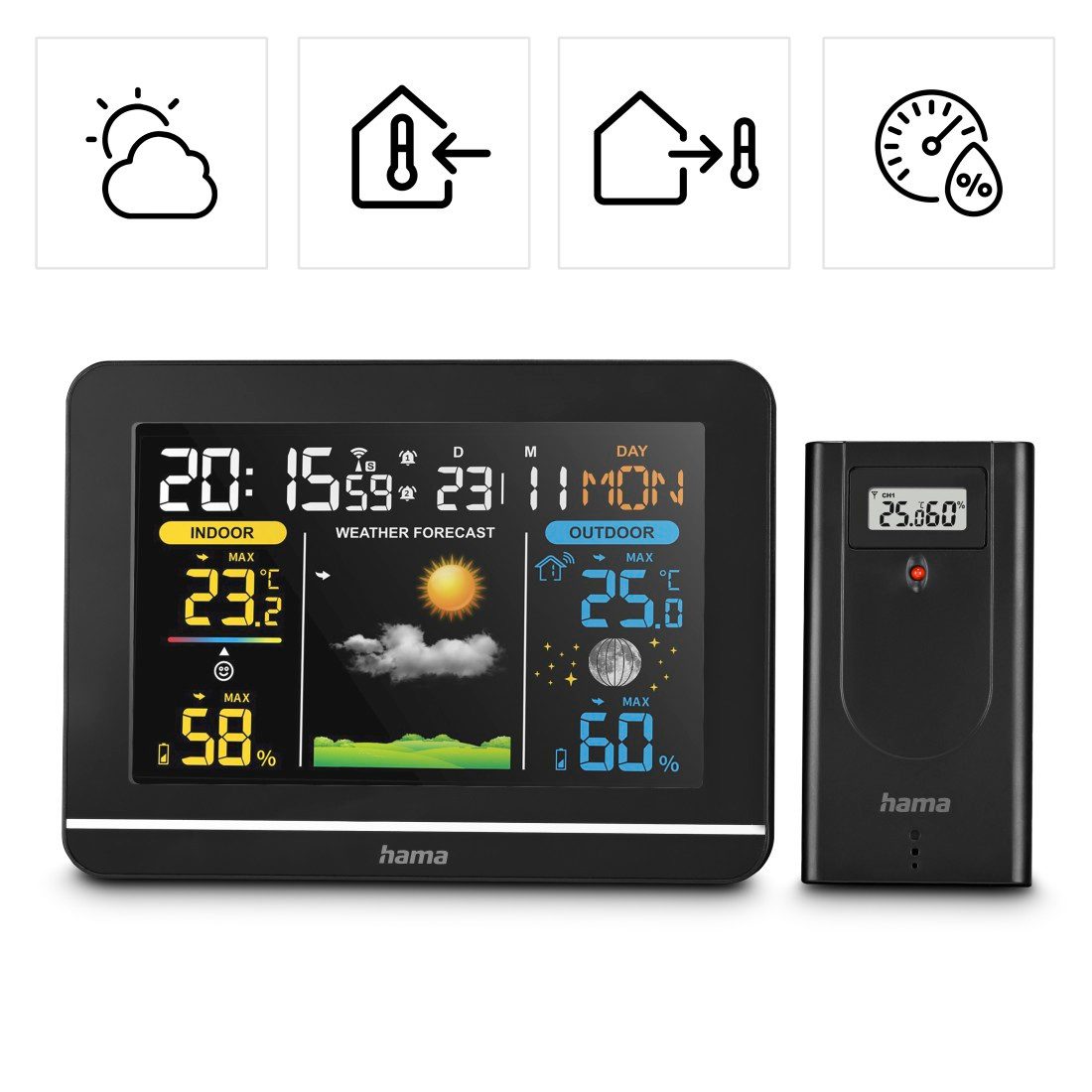 Wetterstation Wetterstation mit Farbdisplay, Außensensor, Wetter, Alarm, Temparatur