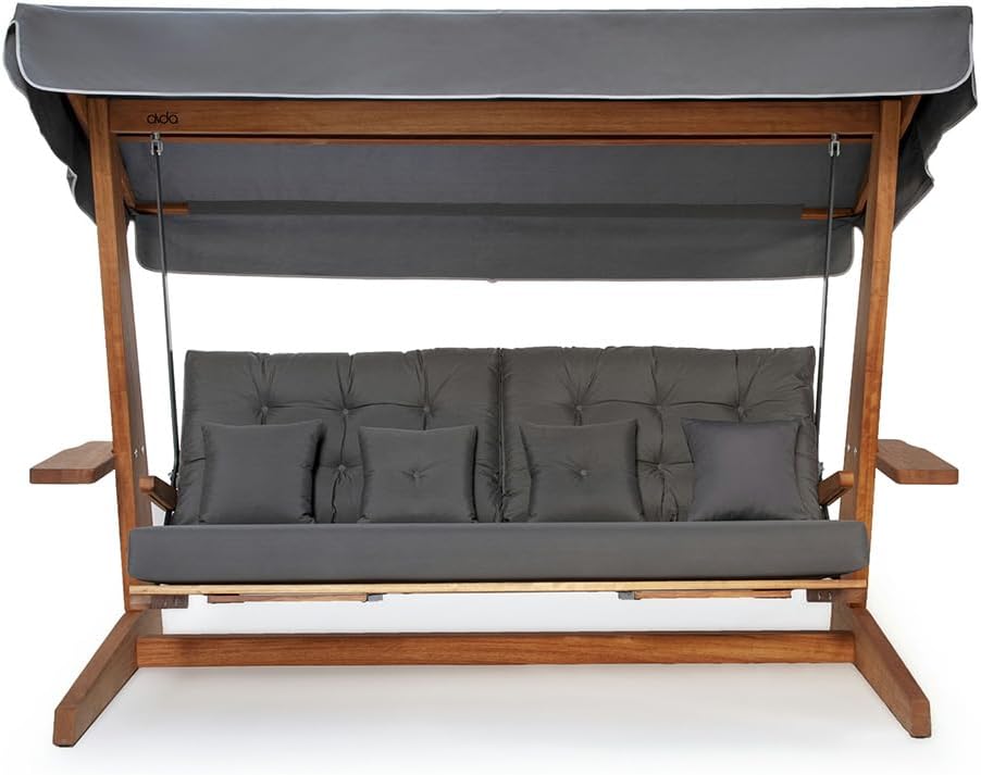 WESTMANN Hollywoodschaukel Luna 2600 | 260x139x195 cm Grau | Holzschaukel für bis zu 4 Personen inklusive Sonnenschutz