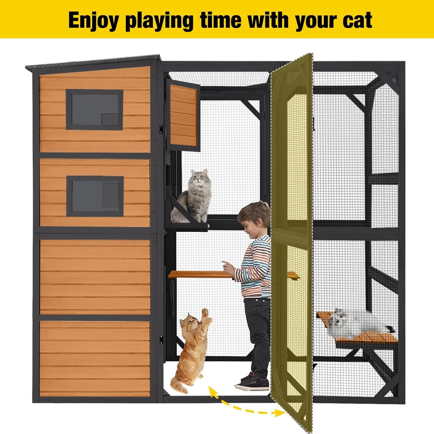 Aivituvin Large Cat Catio, 4 Tiers, Weatherproof Roof, 70