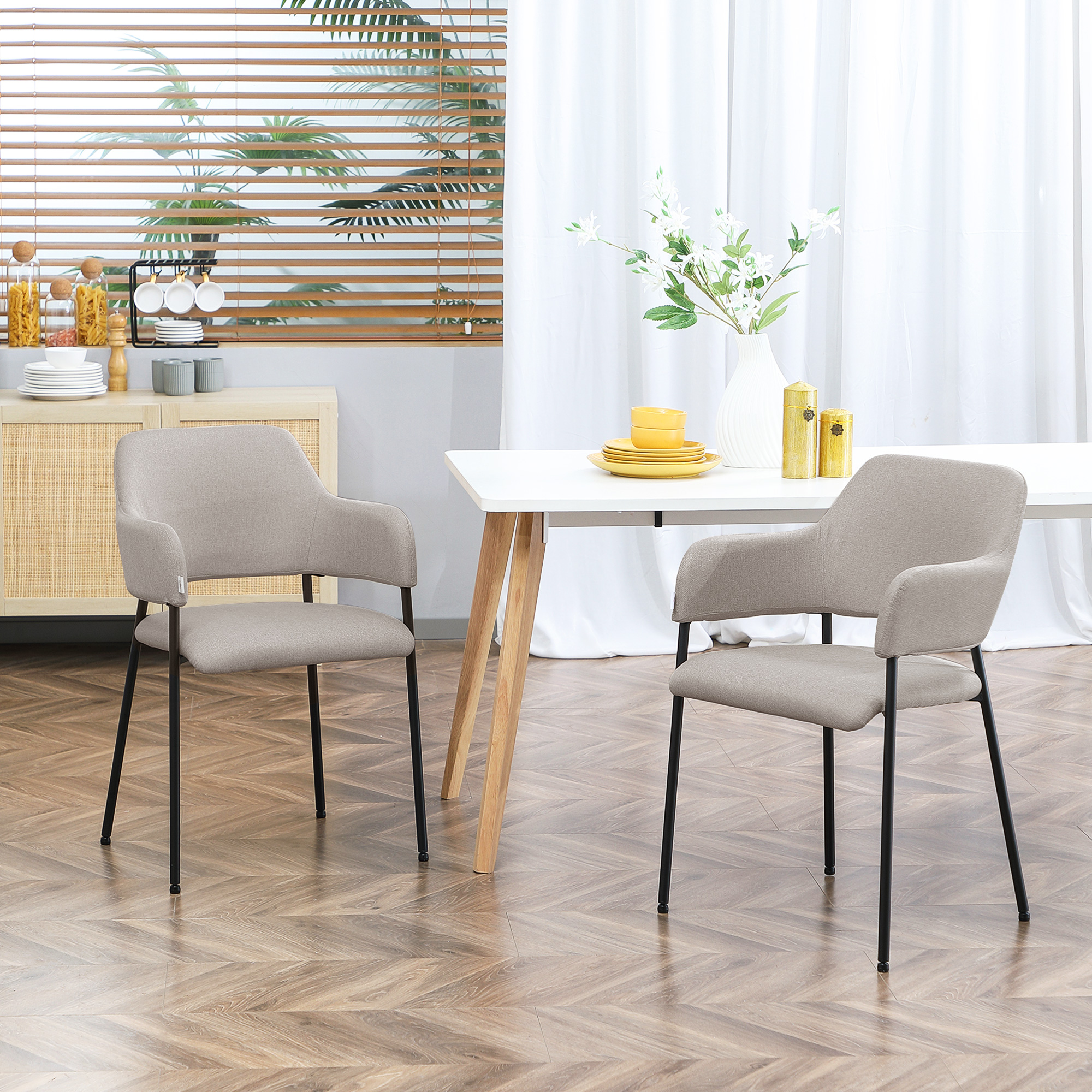 HOMCOM Esszimmerstühle, 2er-Set, bequem, Leinenoptik, Metallrahmen, bis 120 kg, Beige