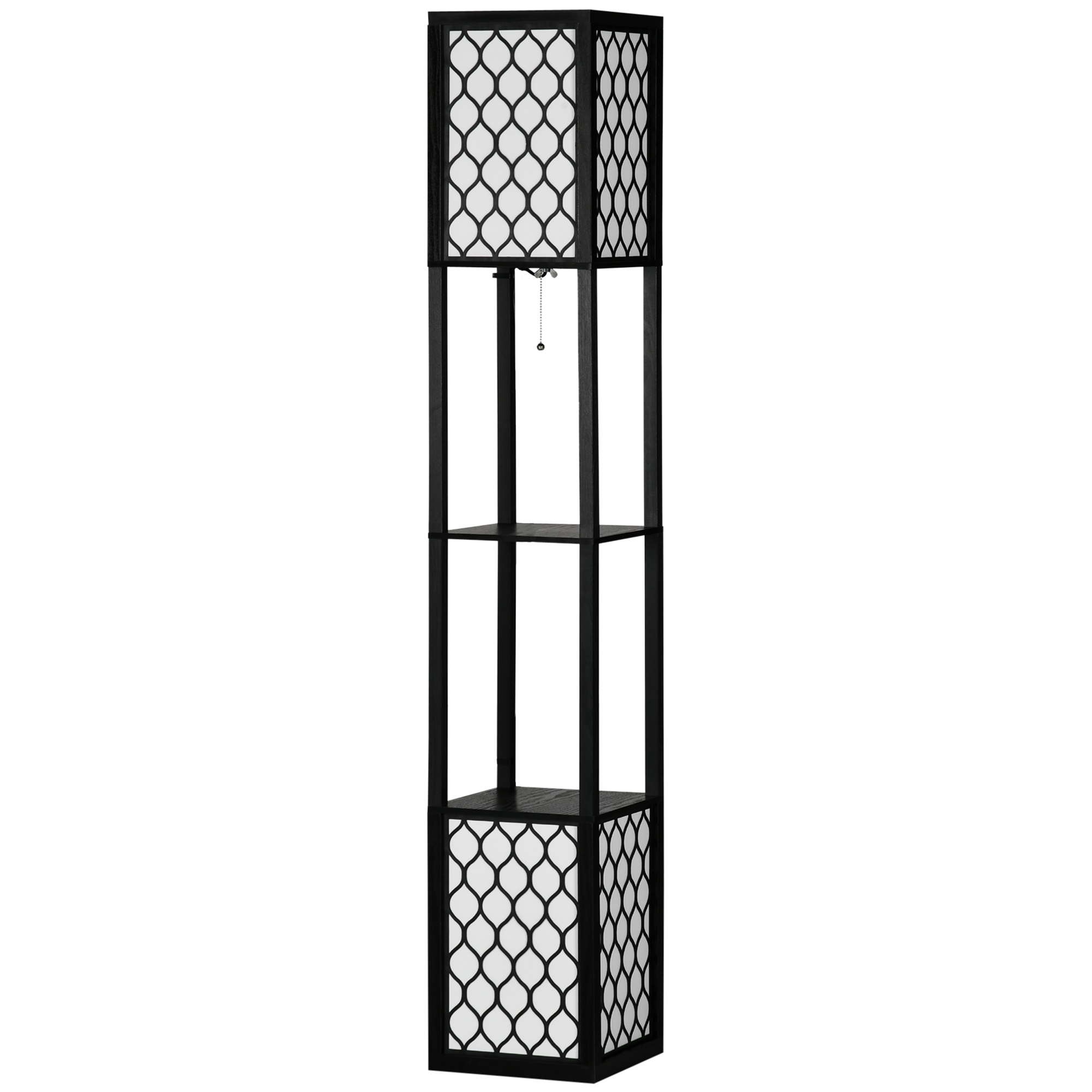 HOMCOM Stehleuchte im modernen Design, 2 Ablagen, Ziehkettenschalter, 26 cm x 26 cm x 156 cm, Schwarz + Weiß