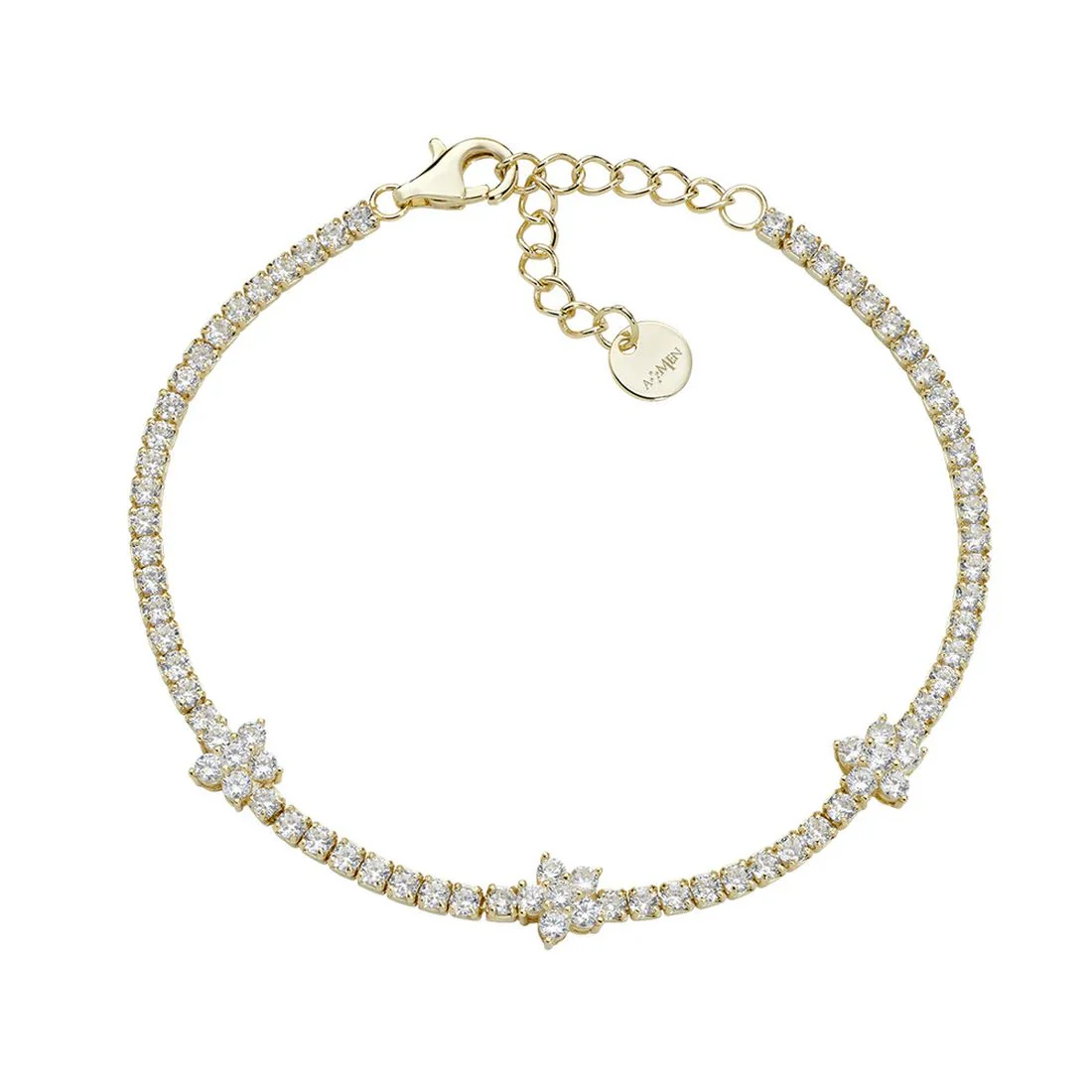 Bracciale Amen tennis dorato con fiori e pietre BTFIGBB16
