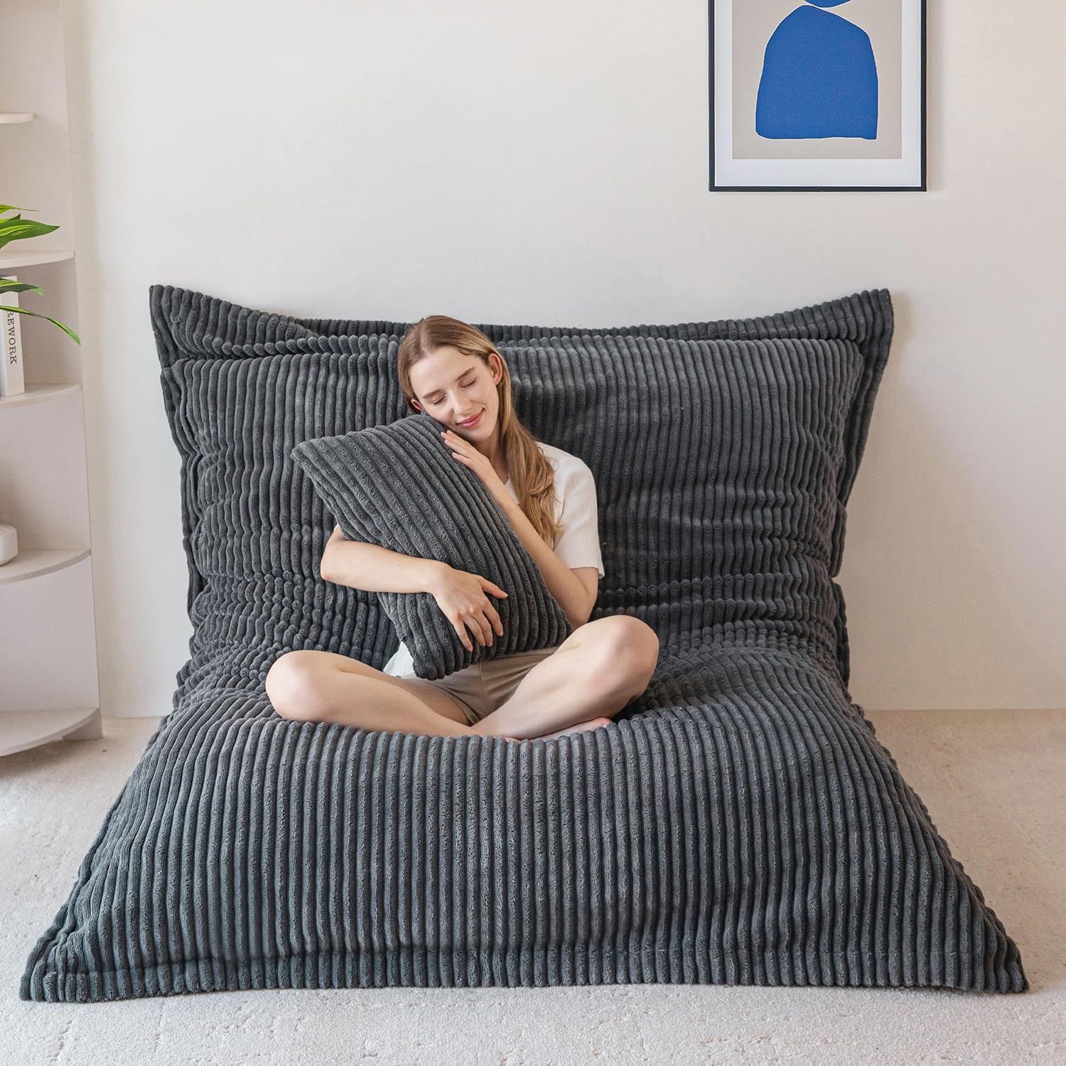 MAXYOYO Sitzsack XXL, aus Cordstoff Abnehmbar, Riesen Bean Bag mit Flauschiger Schaumstoff Füllung, Großes Bodenkissen für Erwachsene & Paare