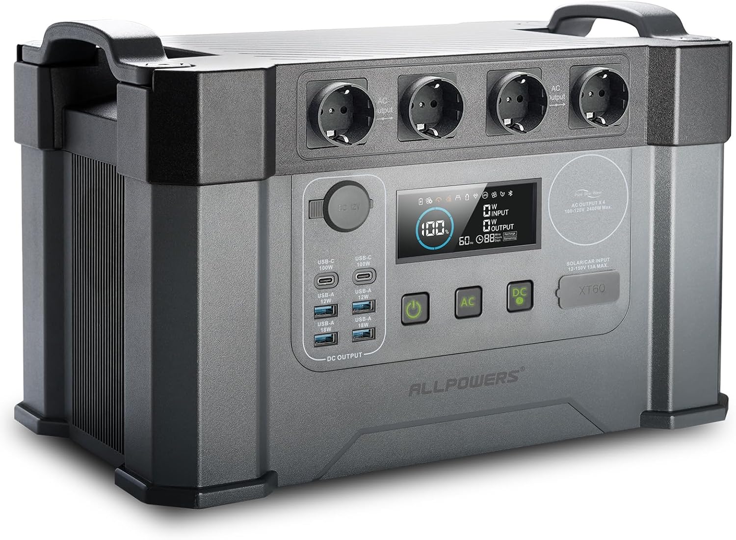 ALLPOWERS 1451Wh 2400W Centrale Elettrica Portatile S2000Pro, UPS Power Station con 4 * 2400W Uscite AC, 2700W AC+DC, Generatore Solare MPPT per RV Campeggio Casa Emergenza, 0-100% in 1,5 ore