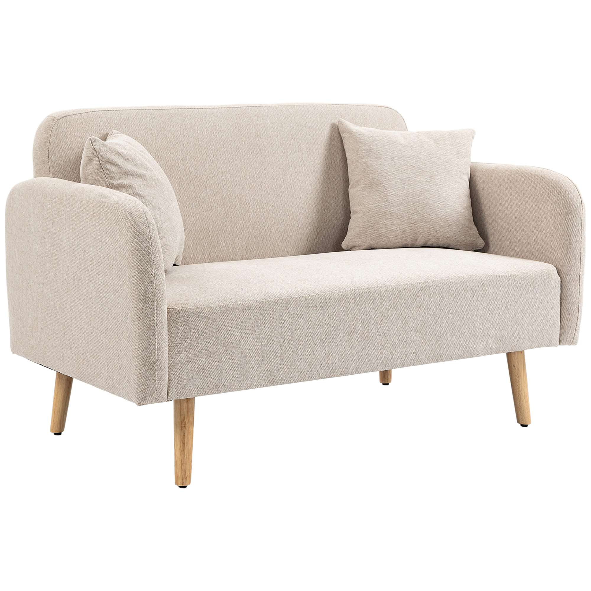 2-zitsbank, Moderne Design Bank, inclusief 2 kussens, houten poten, 130 x 70 x 80 cm, Cr��me