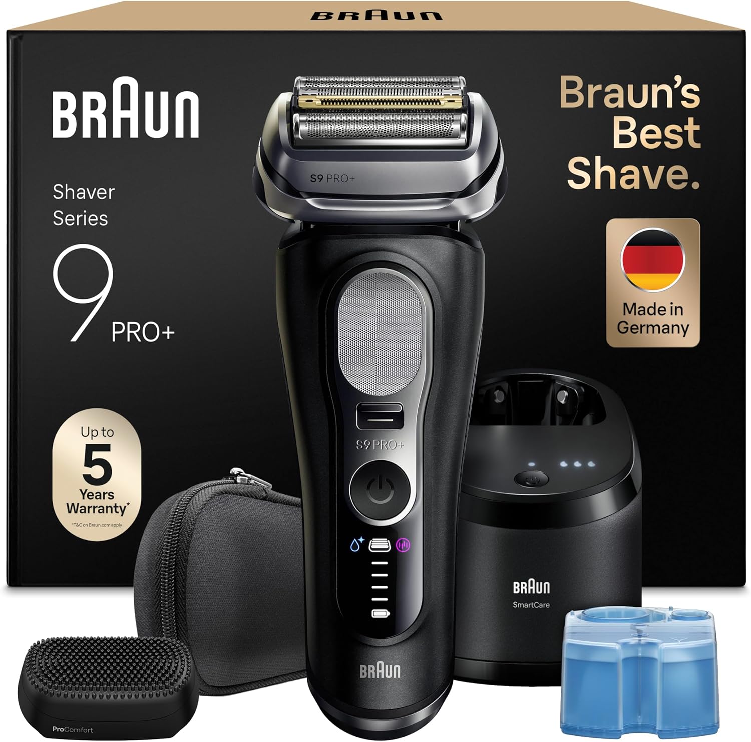 Braun Serie 9 PRO + Rasoio Elettrico Barba, Wet&Dry, 5+1 Lame Di Precisione Ultra Sottili, Regolabarba Uomo, Rasoio Barba, 60 Min, Testina ProComfort, Stazione SmartCare 6in1, Serie 9690cc, Nero