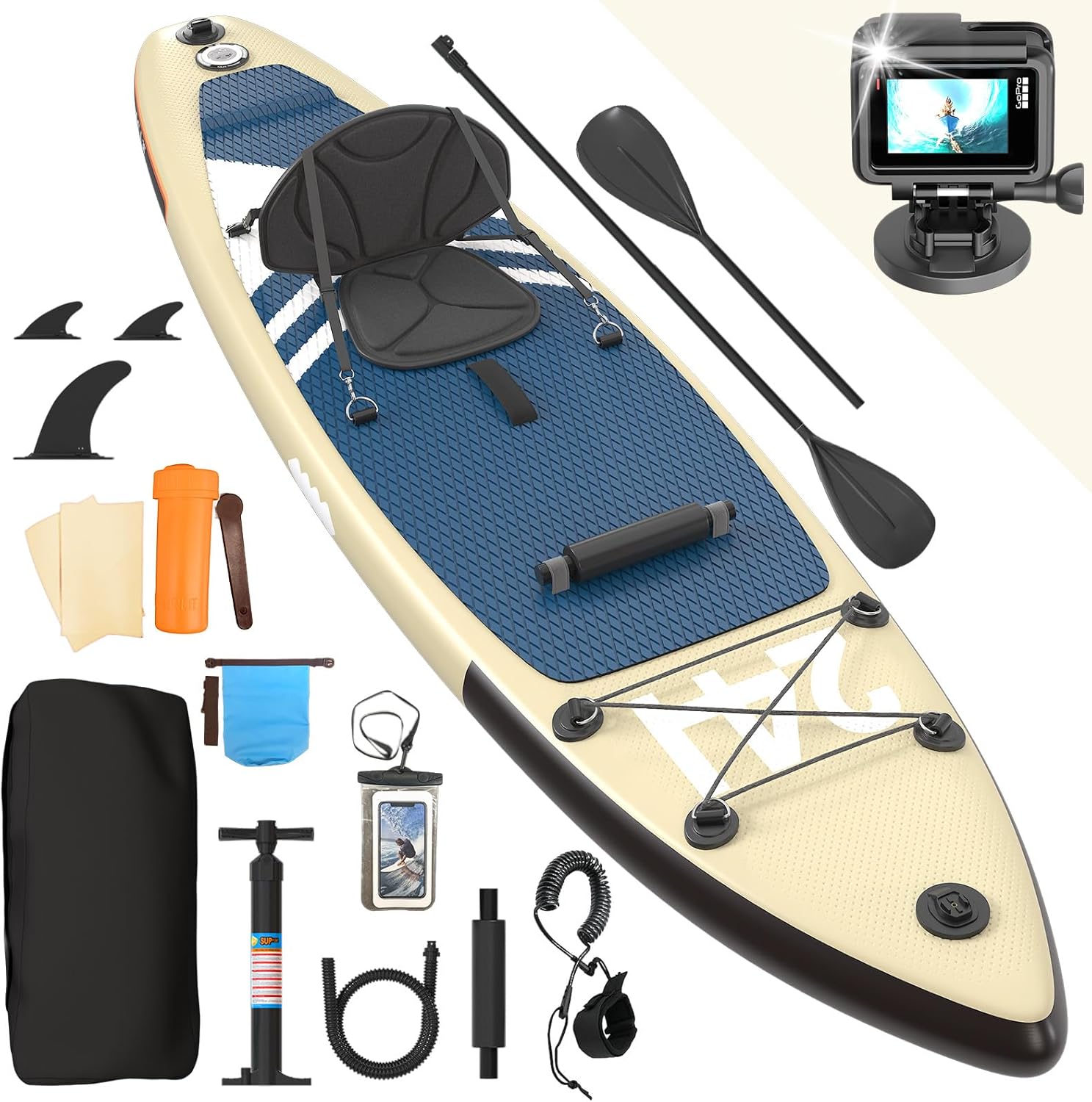 Devoko Tavola SUP Gonfiabile 330cm | Sup 2-in-1 con Sedile Kayak & Accessori, 130kg Max - Ideale per Surf, Pesca, Yoga