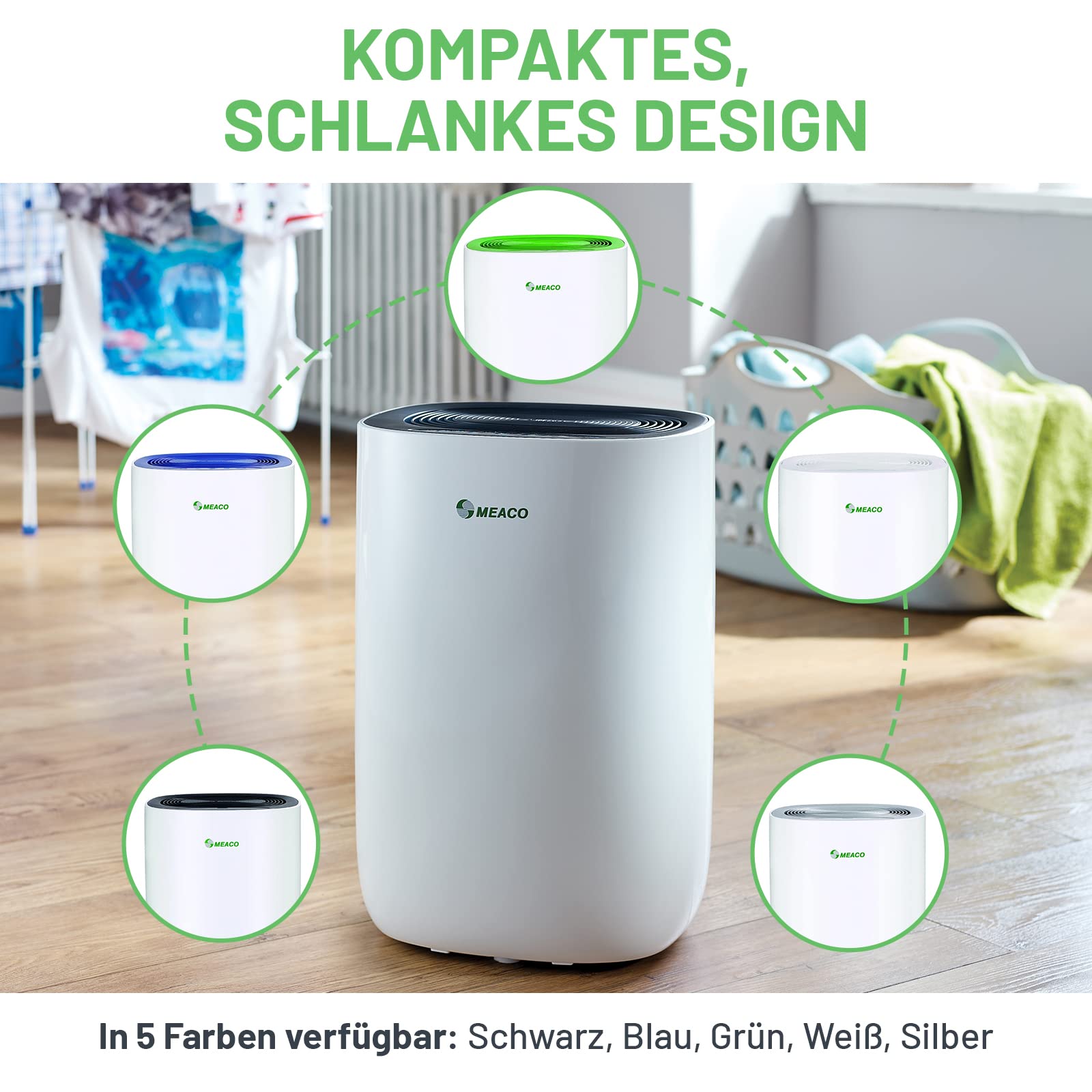 Luftentfeuchter 12 l 165 W 240 V mit 2 Betriebsstufen 35–40 dB Tankvolumen 12 l 25 x 30 x 46,3 cm Schwarz