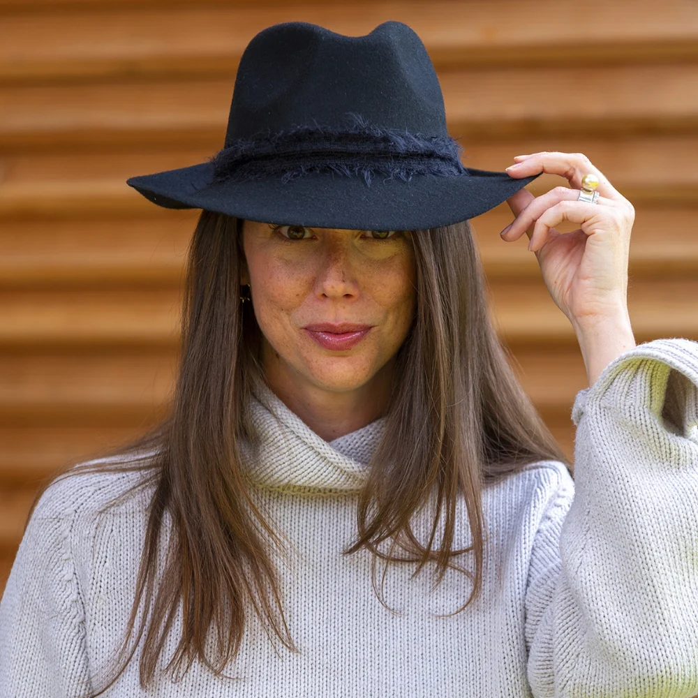 Black Fedora Mohair Band Hat �C 100% Wool
