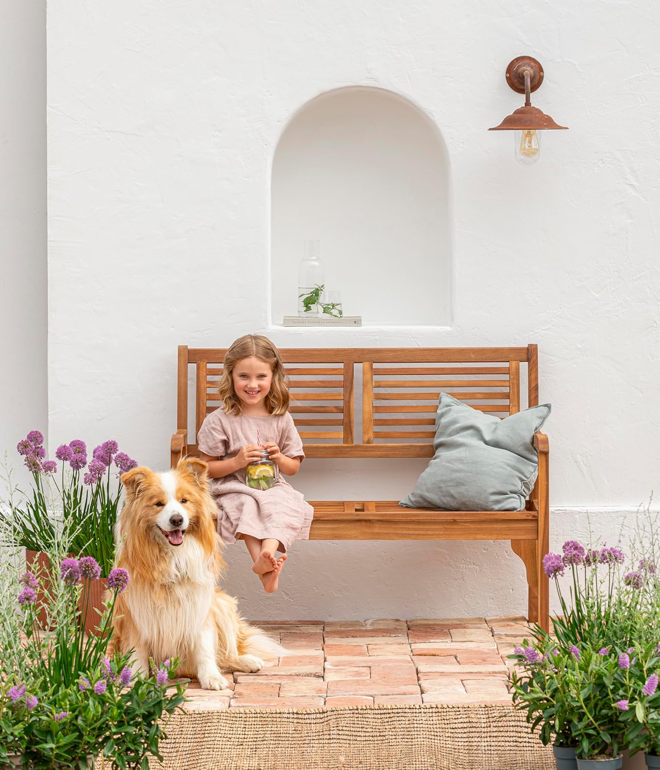 Dehner Klappbank Douglas, 2-Sitzer, ca. 119 x 62 x 90 cm, aus FSC® - zertifiziertem Akazienholz, natur
