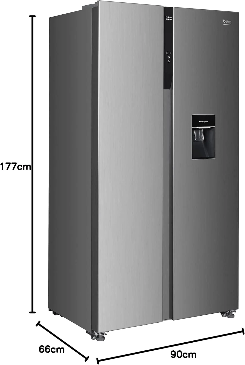 Beko GNO5322WDXPN Side-by-Side, Koelkast, Vriesvak, 532 l totaalvolume, 347 liter koelruimte, 185 liter vriesruimte, multifunctioneel display, NoFrost, waterdispenser, RVS