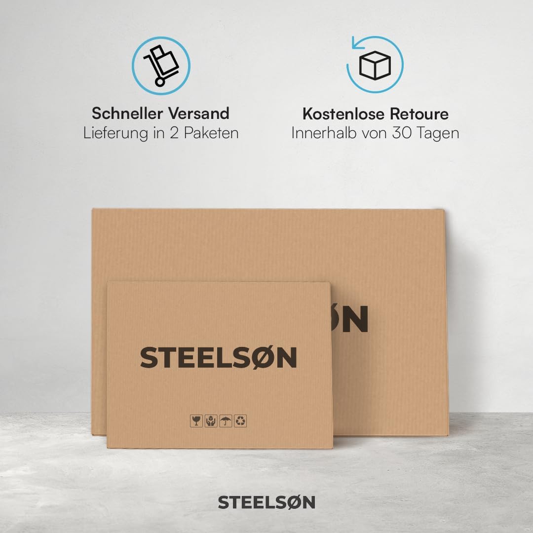 STEELSØN 3-TLG Garten-Essgruppe Xenara, Esstisch mit 2 Stühlen, Gartenmöbel Sitzgruppe Polyrattan mit Kissen, Gartenlounge, Balkomöbel Set, schwarz