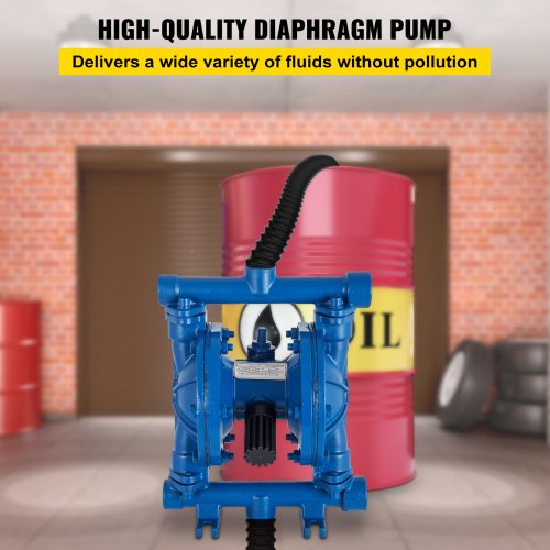 VEVOR luftbetriebene Doppelmembranpumpe, 1/2 Zoll Einlass und Auslass, Gehäuse aus Gusseisen, 8,8 GPM und max. 120 PSI, pneumatische Transferpumpe mit Nitrilmembran für Erdöl, Diesel, Öl