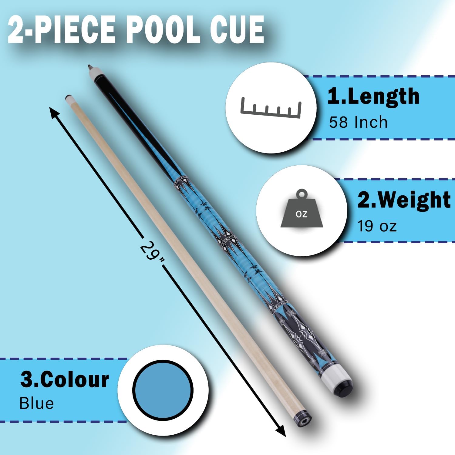 Sinsilvie 13mm 58 Pollici 19 20 Once Stecche Biliardo Pool,1/2 Maple Pool Cue Stick,Bastone da Biliardo da Bar per Uomini e Donne.